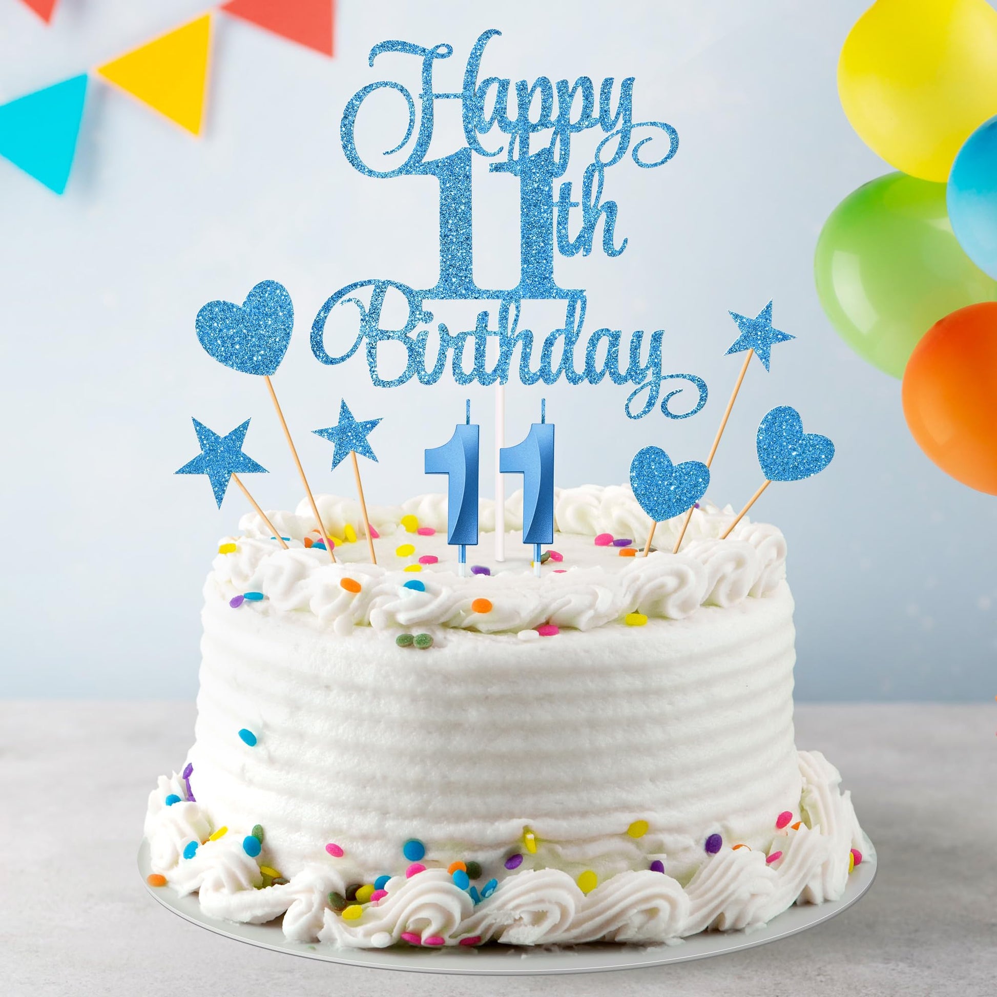 Lecferrarc 11th Birthday Cake Decorations, 11th Birthday Candles Cake Numeral Candles and Glitter Happy 11th Birthday Cake Toppers Set for Birthday