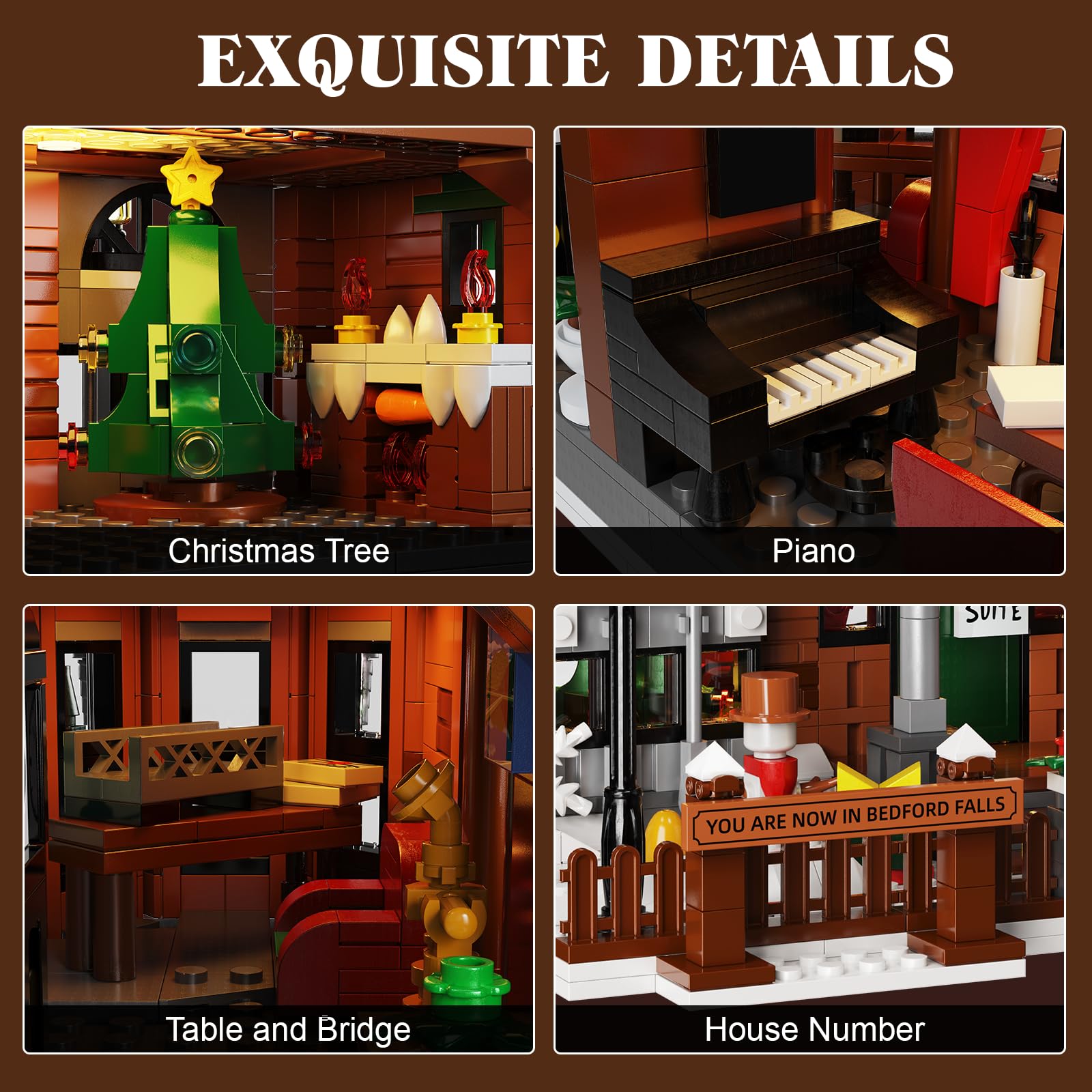 It's A Wonderful Life House Building Set with LED Light, Christmas Holiday Snow House Building Blocks Toy, Compatible with Lego Chritmas Village