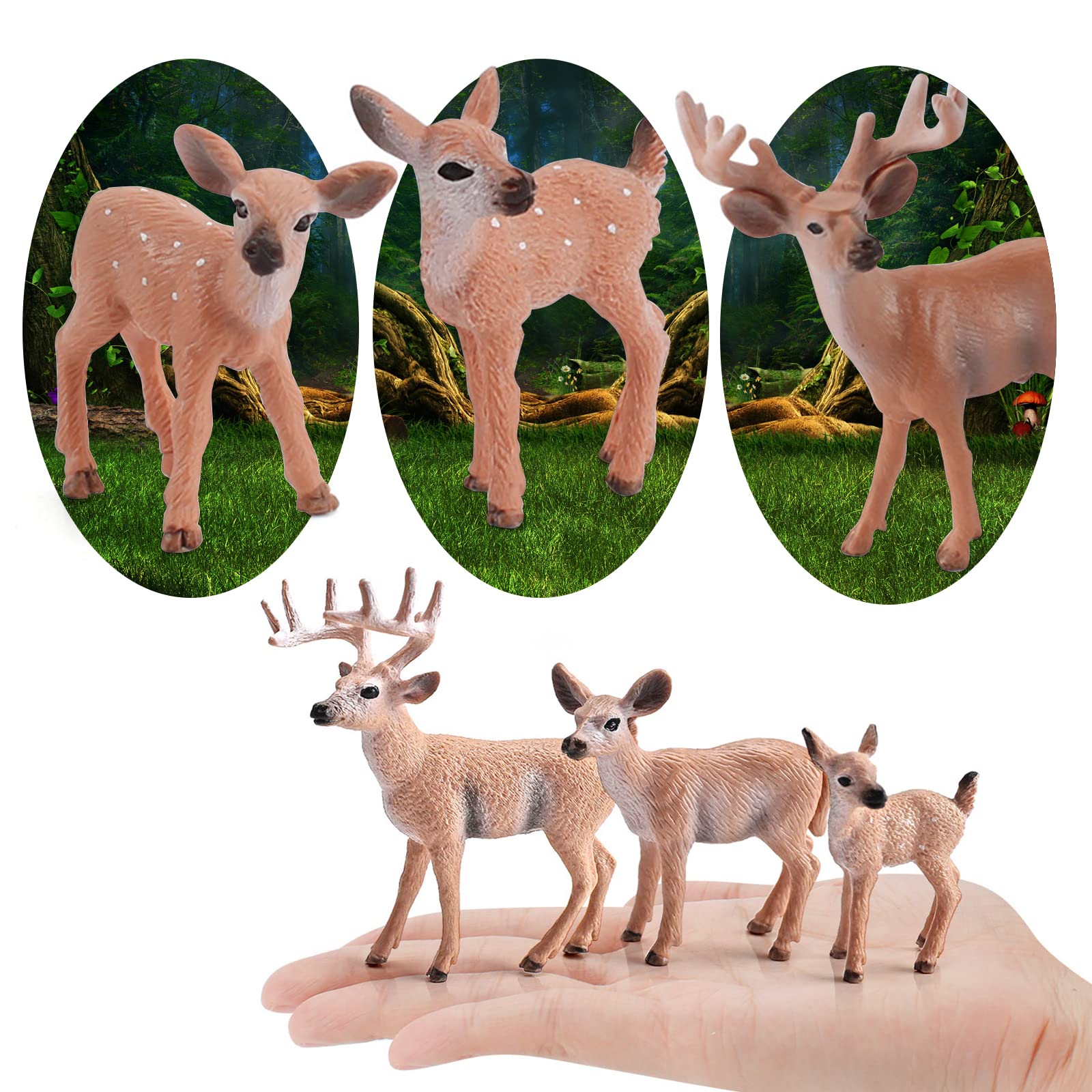 Woodland Wild Animals Toy Playset White Tail Deer Figurines Toys Christmas Scene Decoration Cake Tooper Decoration Accessory Cognitive Toys for Kids 6