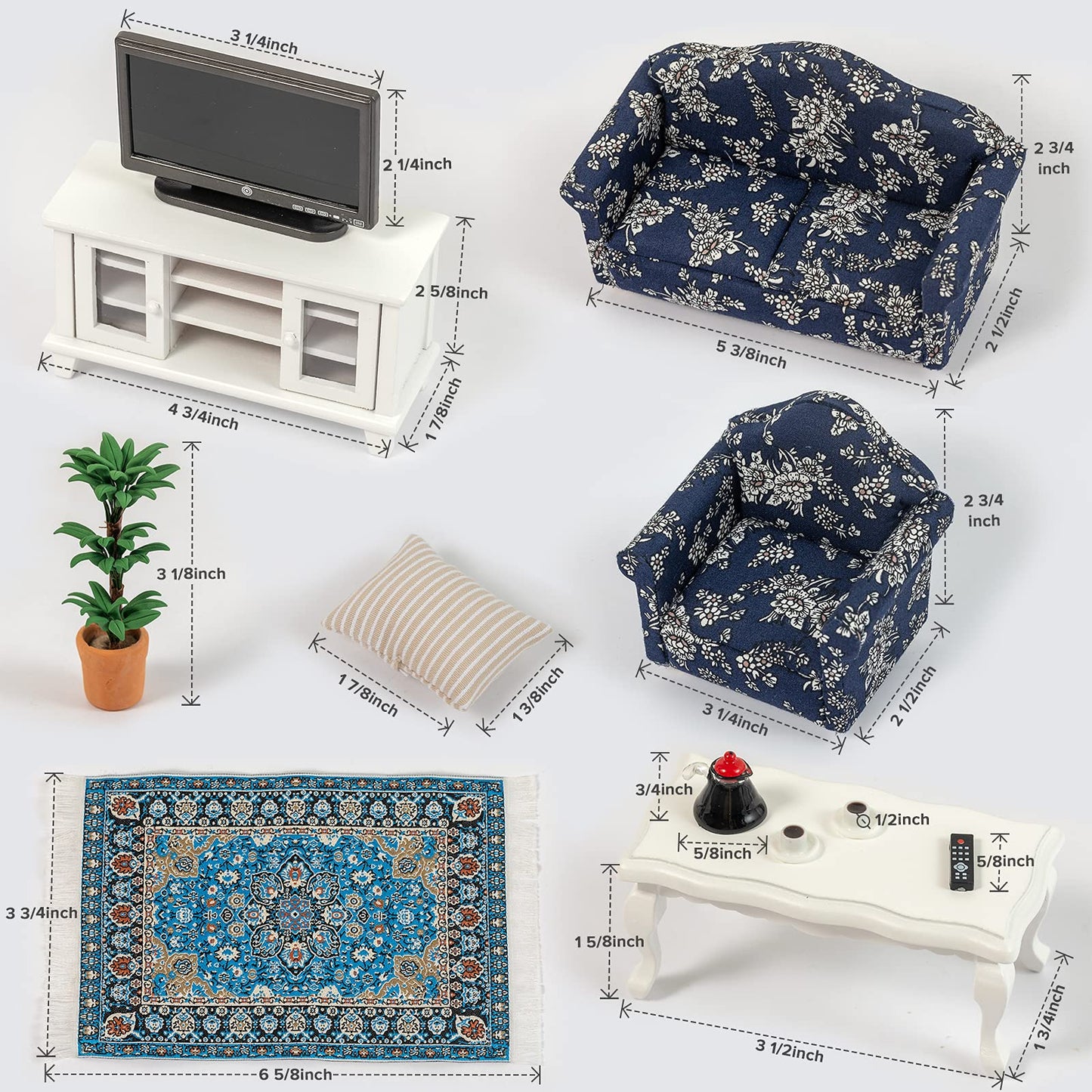 SAMCAMI Miniature Dollhouse Furniture 1 12 Scale - Wooden Dollhouse Furniture Set for Dollhouse Living Room - Doll House Furniture Incl Sofa, TV