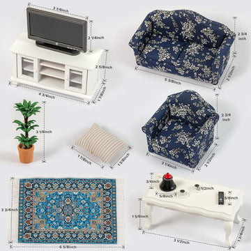 SAMCAMI Miniature Dollhouse Furniture 1 12 Scale - Wooden Dollhouse Furniture Set for Dollhouse Living Room - Doll House Furniture Incl Sofa, TV