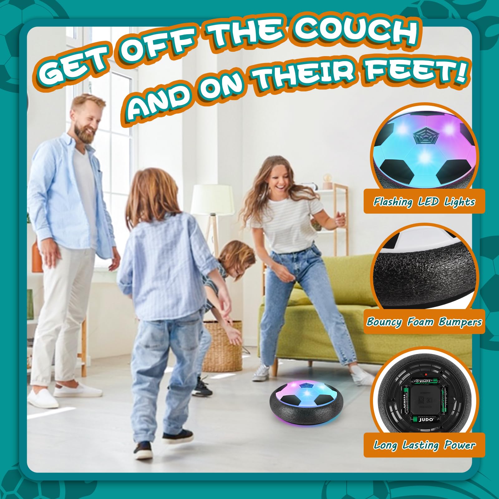 Ocditikl 2 Pack Hover Soccer Ball with 8 Pcs Batteries, Air Floating Soccer Toy with LED Lights & Foam Bumper, Indoor Games for Kids 4-8-12, Birthday