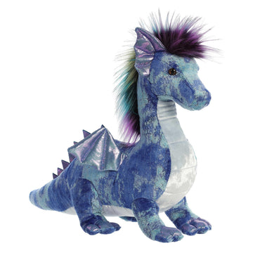 Aurora® Exquisite Luxe Boutique™ Zion Dragon™ Stuffed Animal - Luxurious Elegance - Sensory Delight - Blue 14.5 Inches