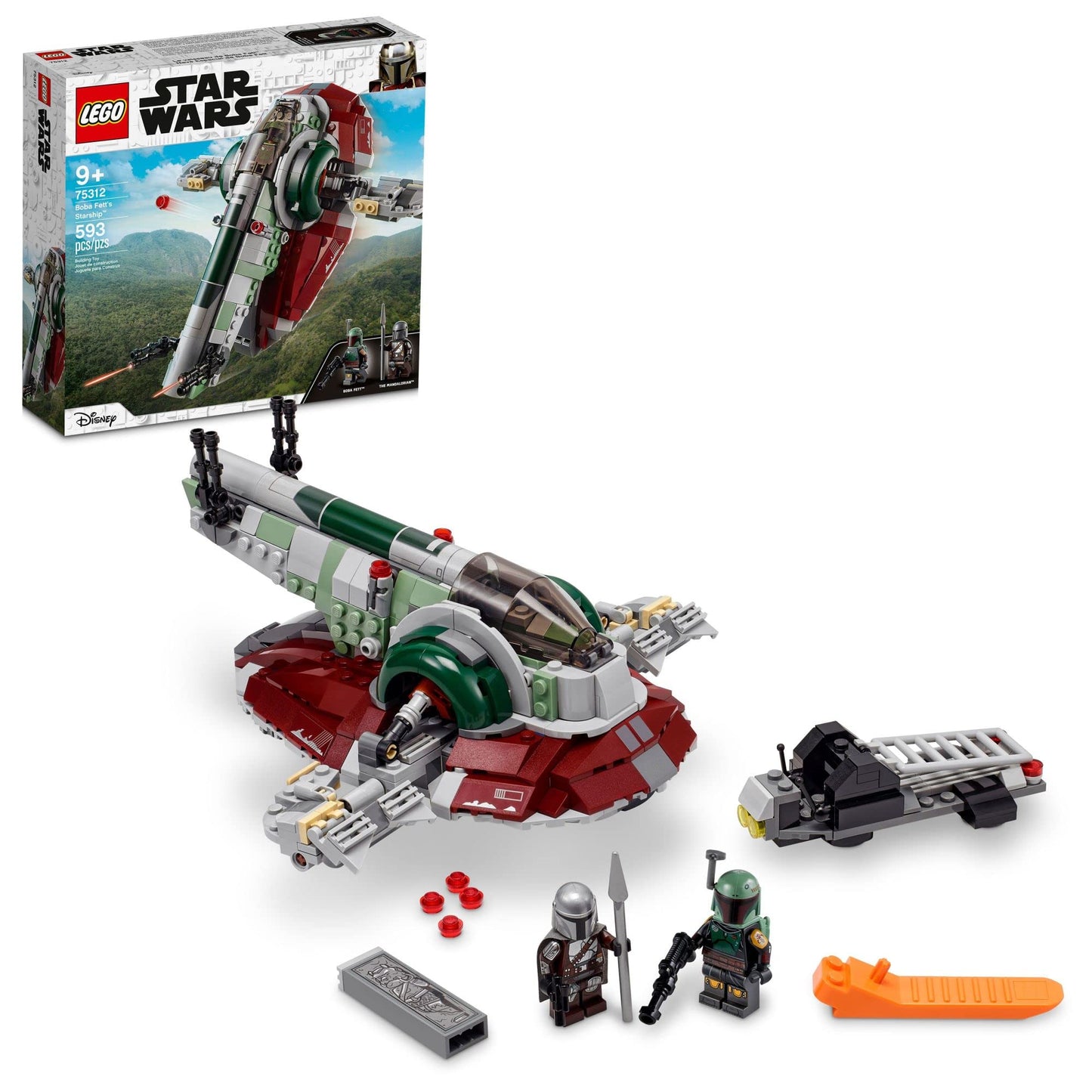 LEGO Star Wars Boba Fett Starship 75312 Building Toy - Mandalorian Model Set Featuring Iconic Starfighter with Rotating Wings and 2 Minifigures, Fun