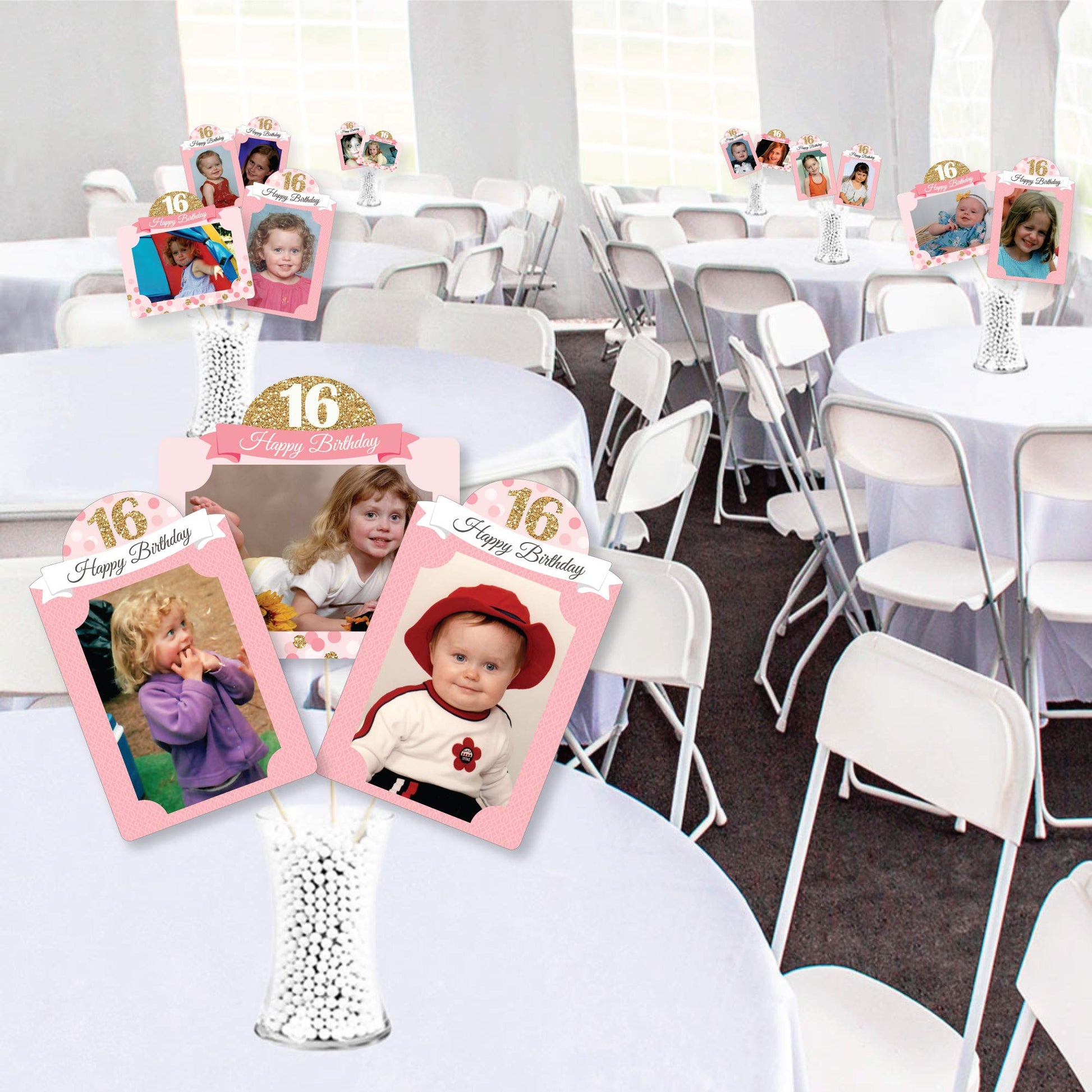 Big Dot of Happiness Sweet 16-16th Birthday Party Picture Centerpiece Sticks - Photo Table Toppers - 15 Pieces