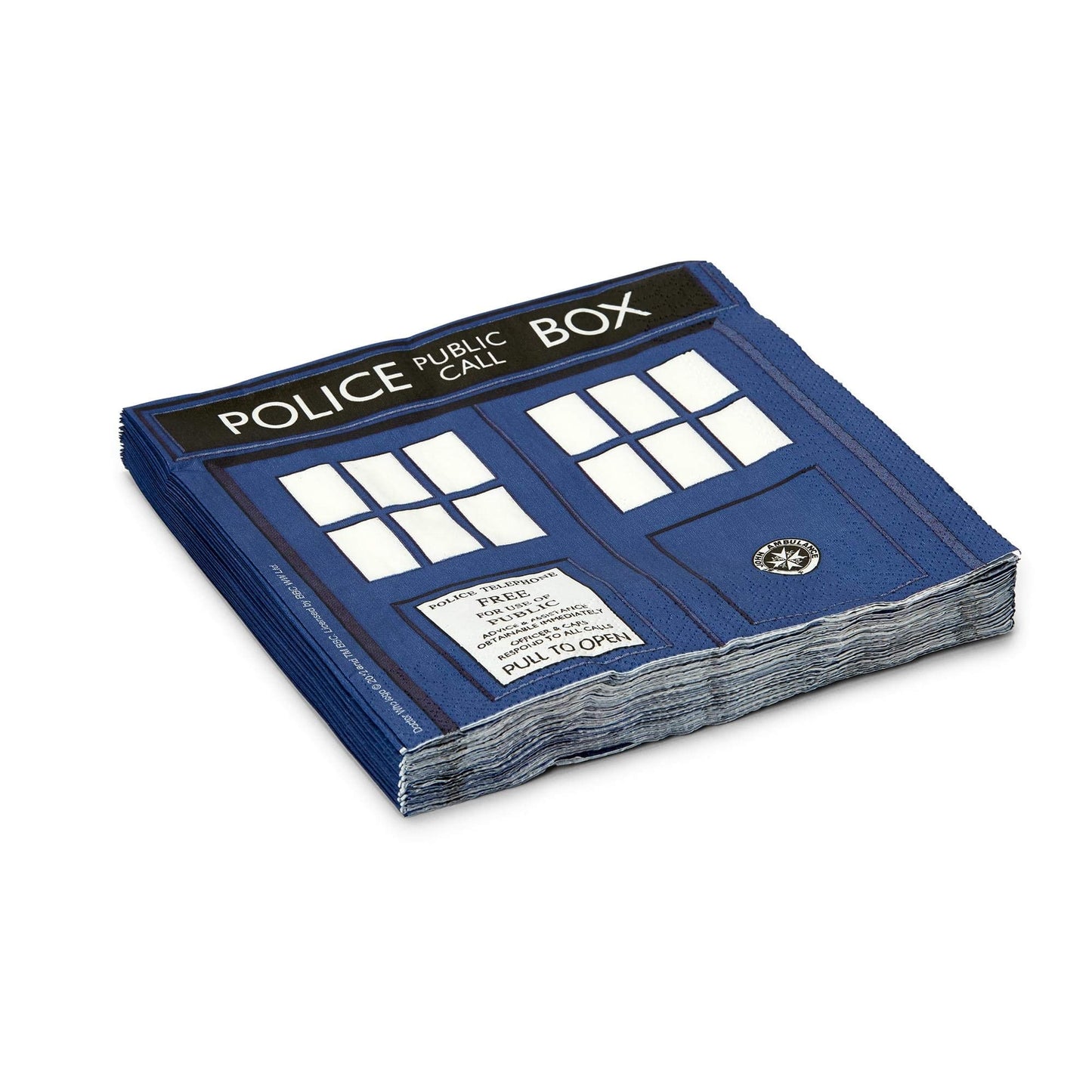 Doctor Who TARDIS Paper Napkins - 20-Piece 6.5" Party Napkin Set - Tardis Police Call Box Door - Themed Tableware Party Decoration - Space & Time