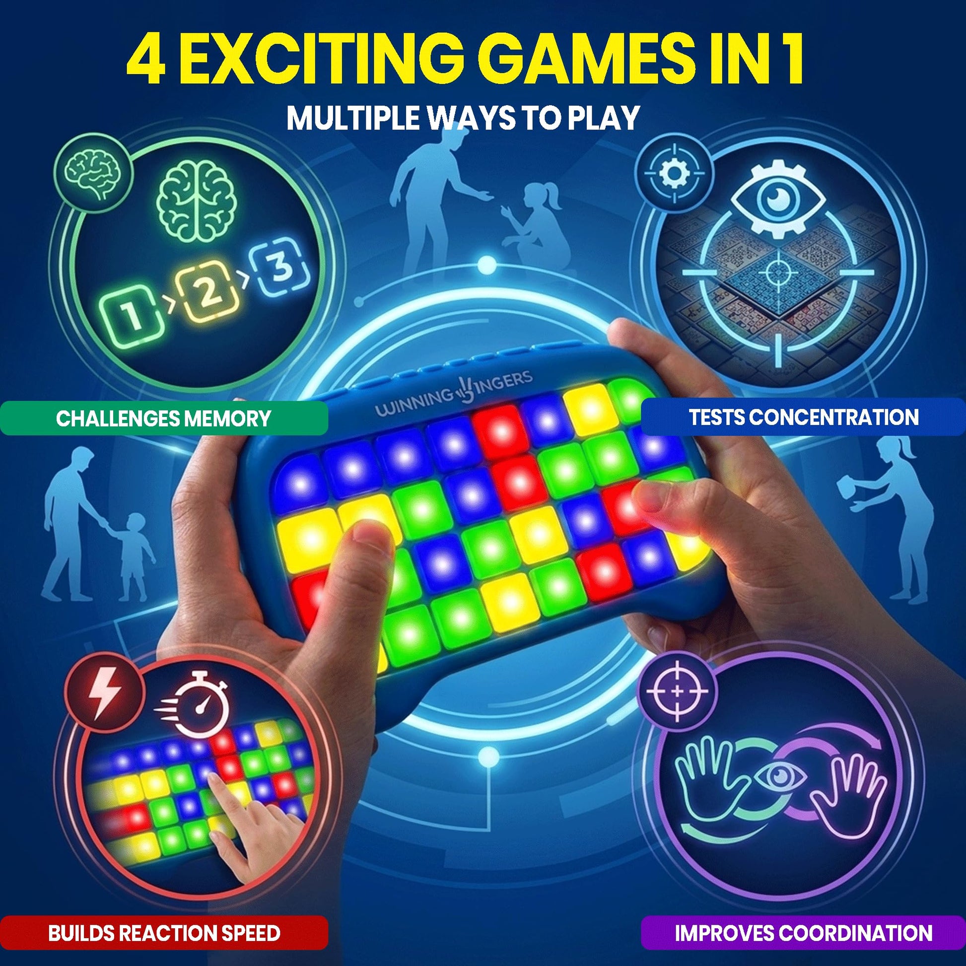 Winning Fingers Flashing Pad Electronic Memory and Brain Game - Handheld Stem Toys for Kids - Cool Gadgets, Games for Boys and Girls - Fun Family Game
