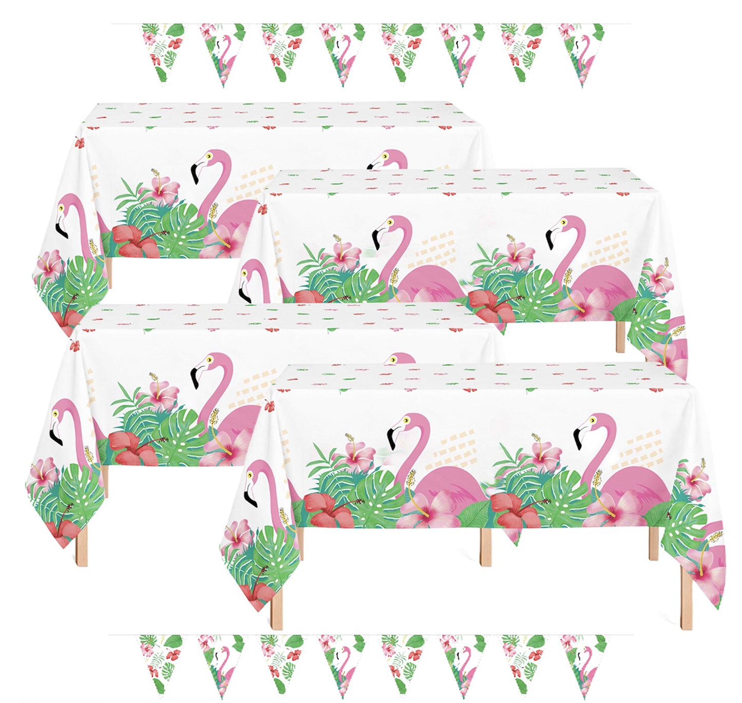 Oojami Flamingo Tablecloths 4 Pack - Tropical Birthday Party Decorations, Hawaiian Luau Plastic Table Covers, Disposable & Waterproof, 54 x 108 Inch