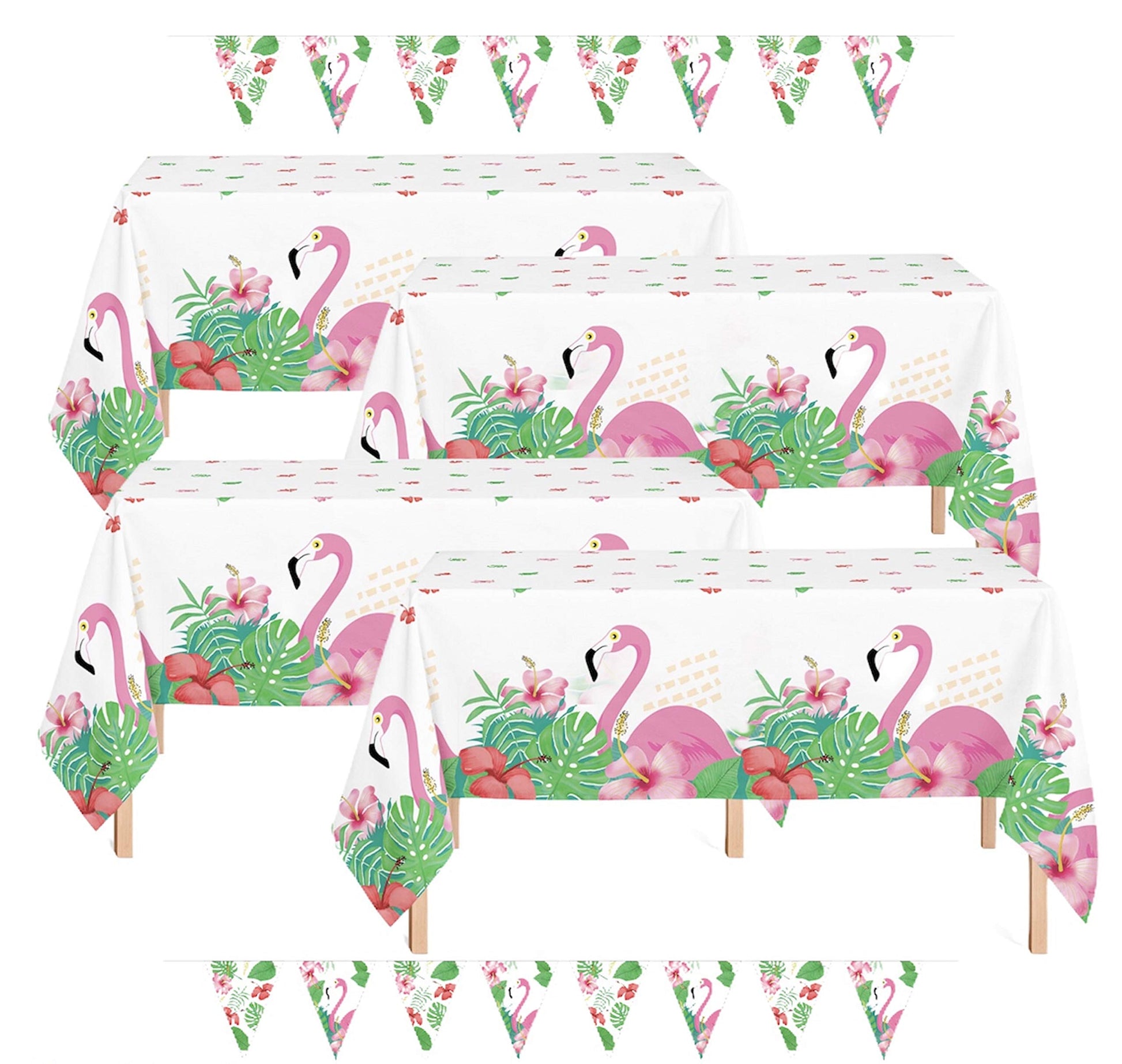 Oojami Flamingo Tablecloths 4 Pack - Tropical Birthday Party Decorations, Hawaiian Luau Plastic Table Covers, Disposable & Waterproof, 54 x 108 Inch