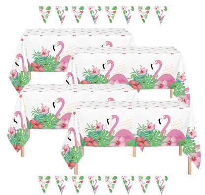 Oojami Flamingo Tablecloths 4 Pack - Tropical Birthday Party Decorations, Hawaiian Luau Plastic Table Covers, Disposable & Waterproof, 54 x 108 Inch