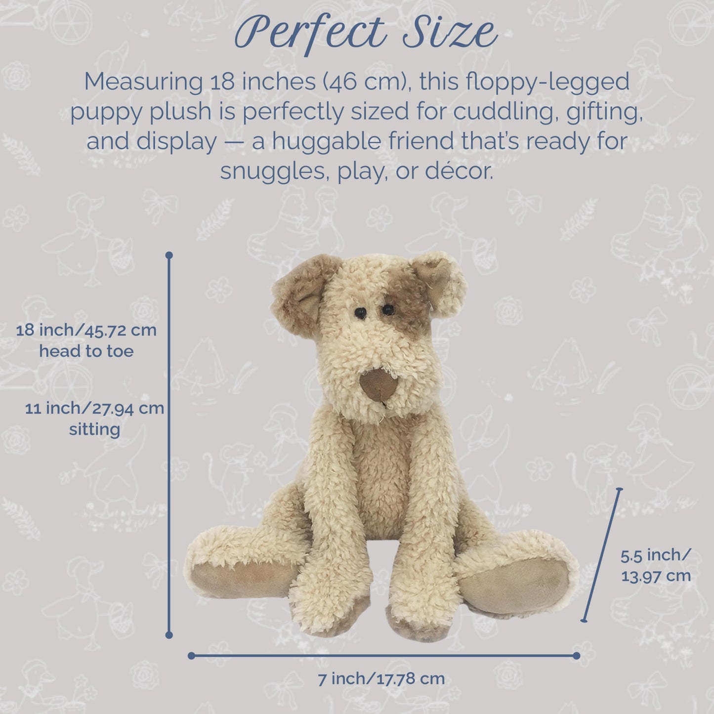 MON AMI Bogart Shaggy Puppy Plush Toy, 18-Inch Soft Cuddly Dog Toy Gift