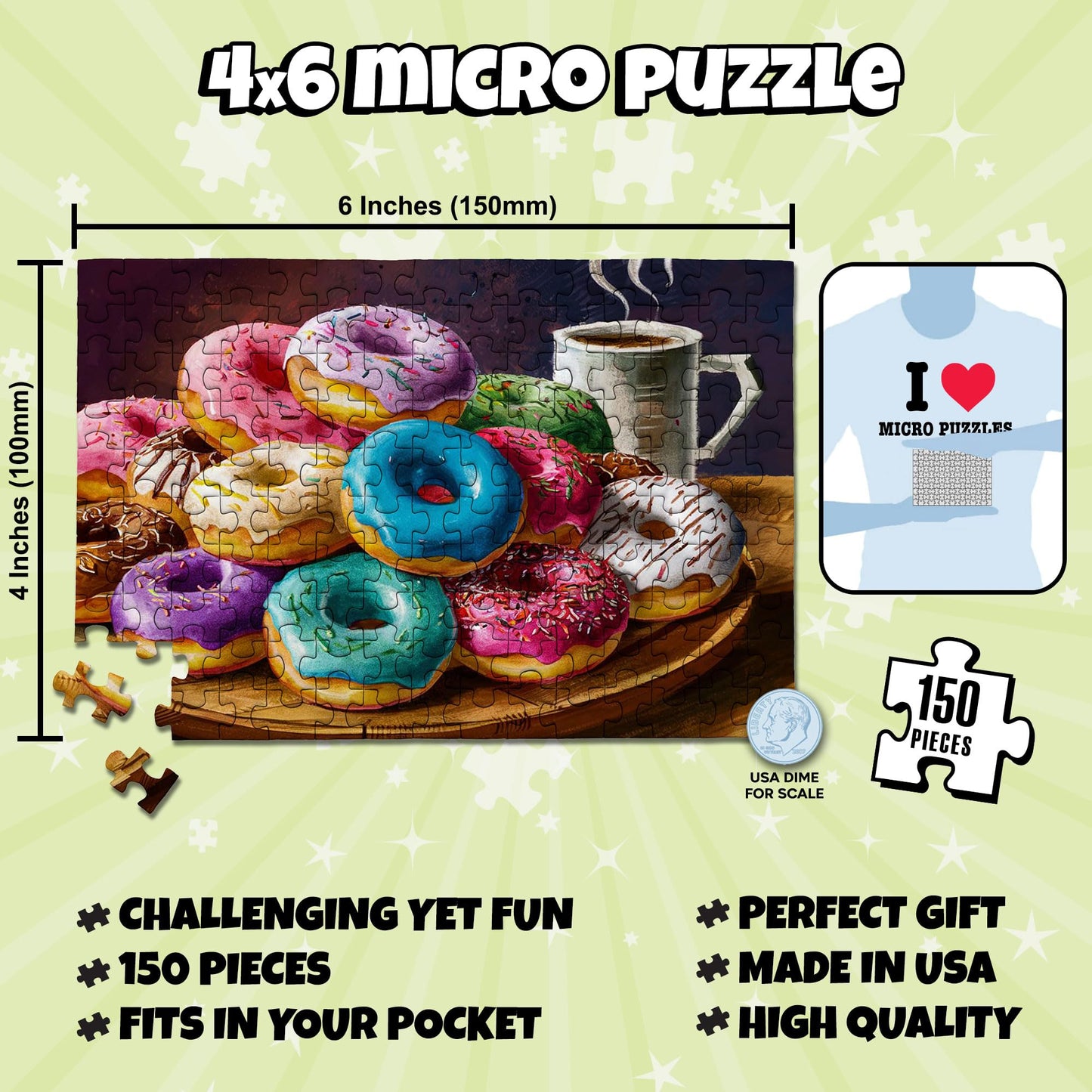MicroPuzzles “Coffee & Donuts” Mini Jigsaw Puzzle 2-Pack - 150-Piece Café Treat Pocket 4×6 in Puzzle Gift | Made in USA | Small Business