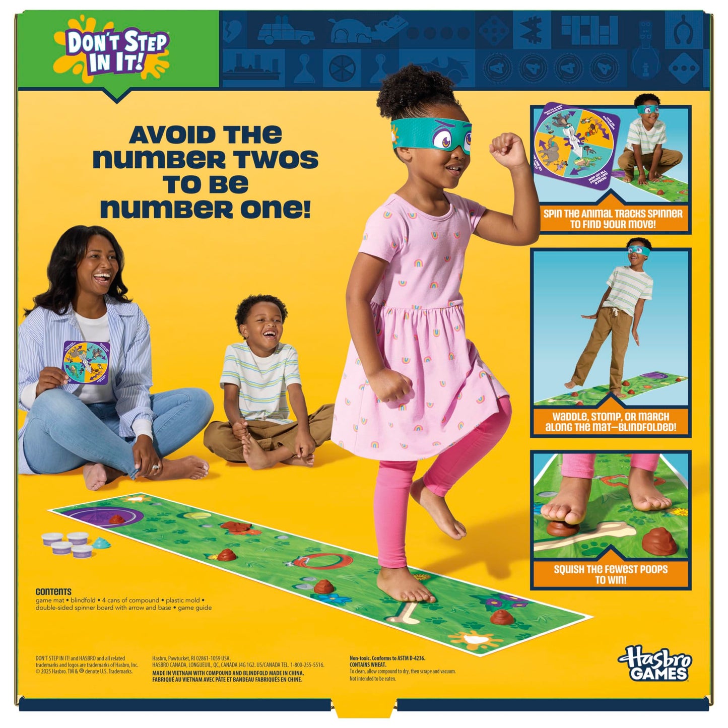 Hasbro Gaming Don't Step in It Preschool Game I Blindfolded, Poop Party Game | Spinner with 8 Fun Animal Moves | Ages 4+| 1+ Players I Funny Kids