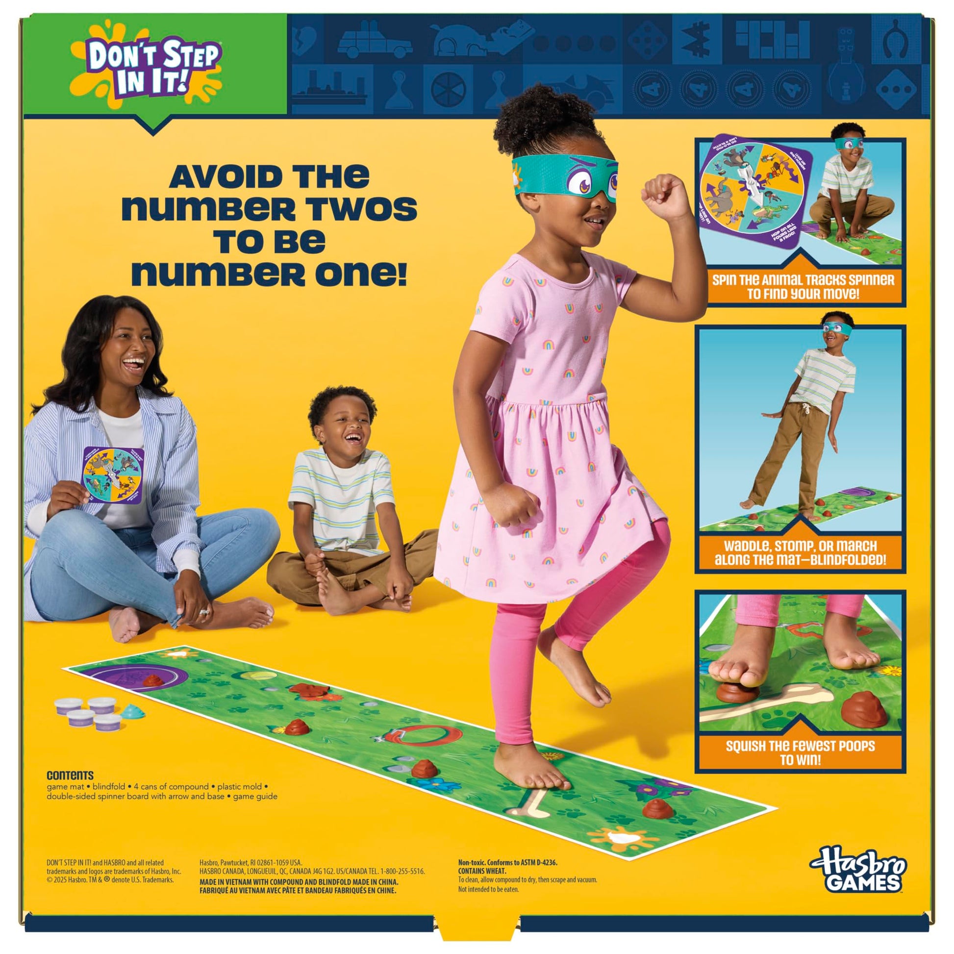 Hasbro Gaming Don't Step in It Preschool Game I Blindfolded, Poop Party Game | Spinner with 8 Fun Animal Moves | Ages 4+| 1+ Players I Funny Kids