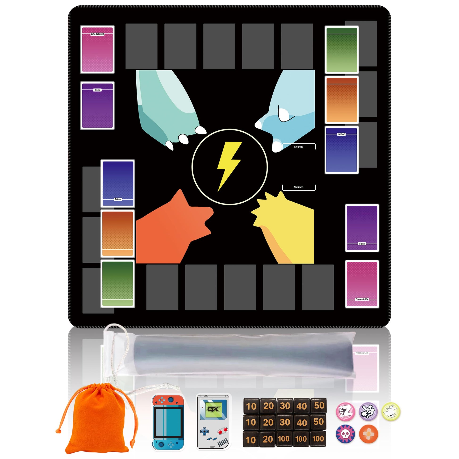Cylvenor premium PTCG playmat set - 24x24 for pokemon mat with 22 damage counters and storage bag - ideal for PTCG board game and tcg play (Style6)