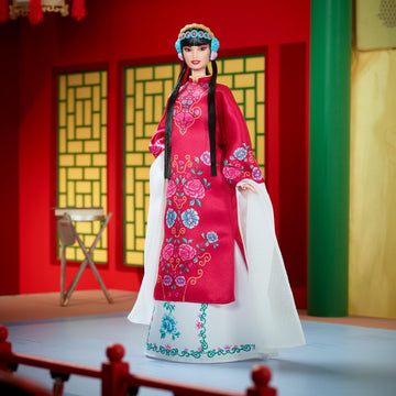 Barbie Signature Lunar New Year Doll in Red Floral Robe & Traditional Accessories Inspired by the Peking Opera, Collectible with Stand & Certificate