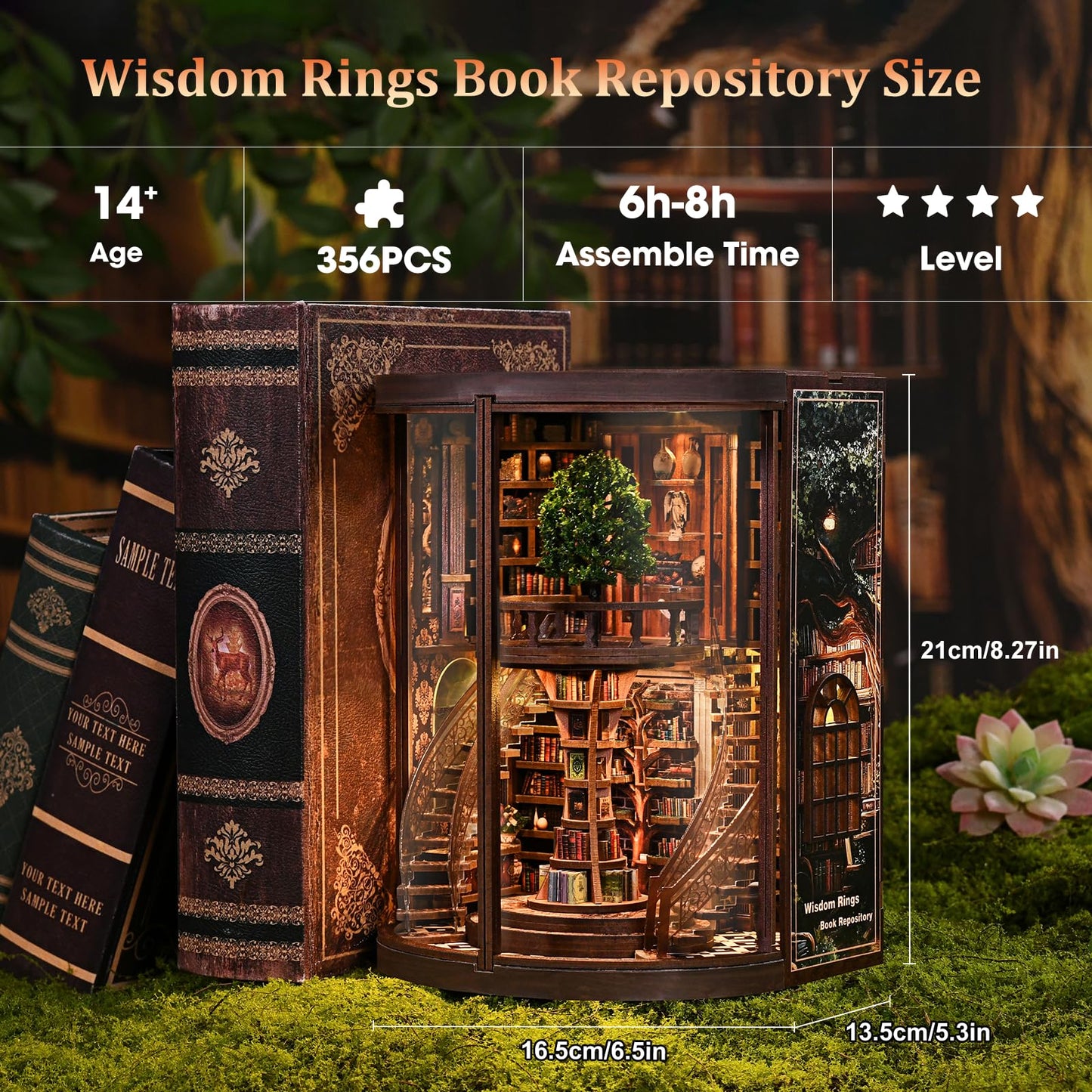 Book Nook Kit for Adults - DIY Miniature Wisdom Library Dollhouse, Book Nook Tiny House Bookshelf Decor Creative 3D Wooden Puzzle, Wooden Adult Craft
