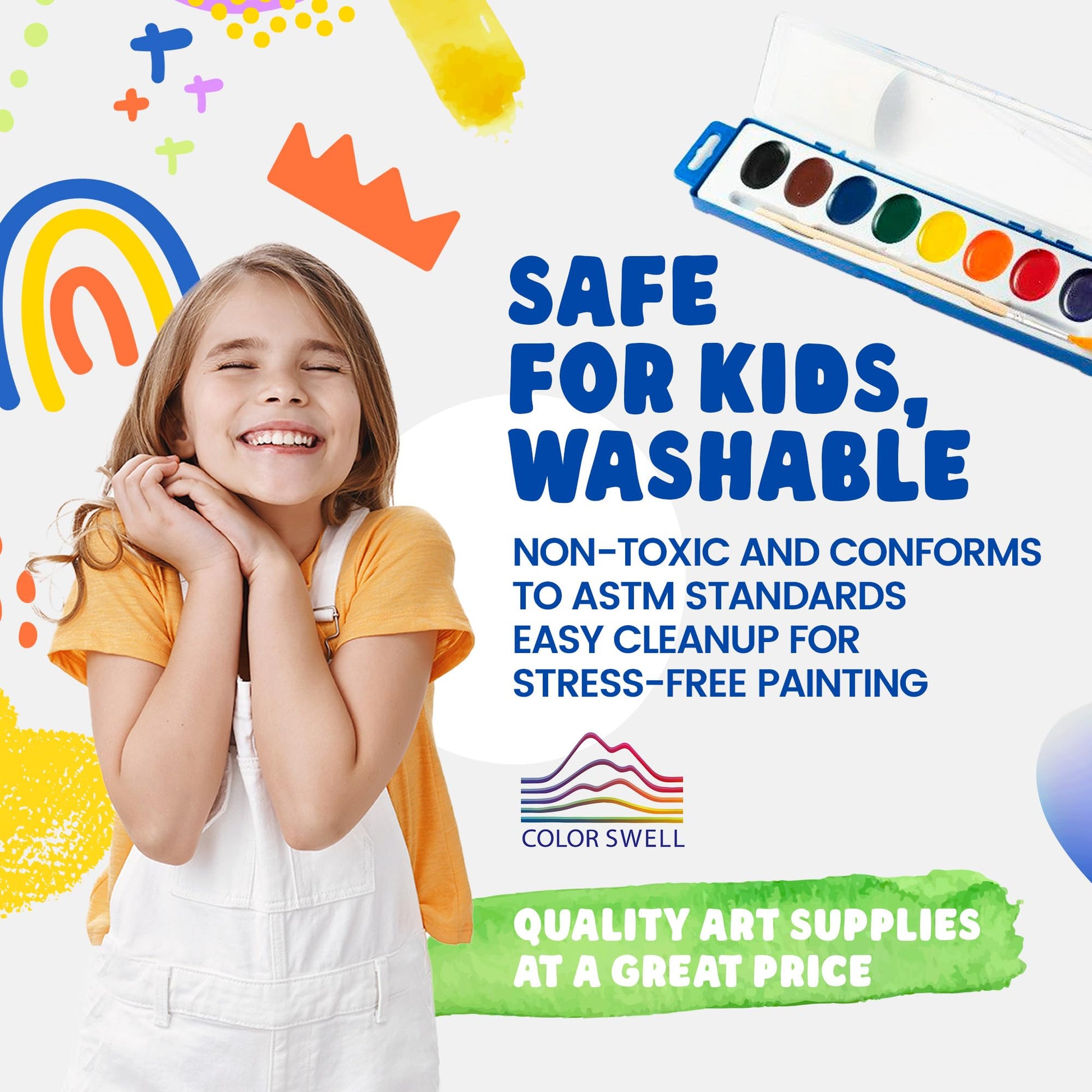 Color Swell Bulk Watercolors Paint Pack with Wood Brushes - 36 Sets with 8 Washable Colors Each - Perfect for Kids, Classrooms, Parties, Students