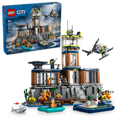 LEGO City Police Prison Island Building Set, Birthday Gift for Boys and Girls Ages 7 Plus, Imaginative Play, Helicopter Toy, Boat Toy and Dinghy, 7