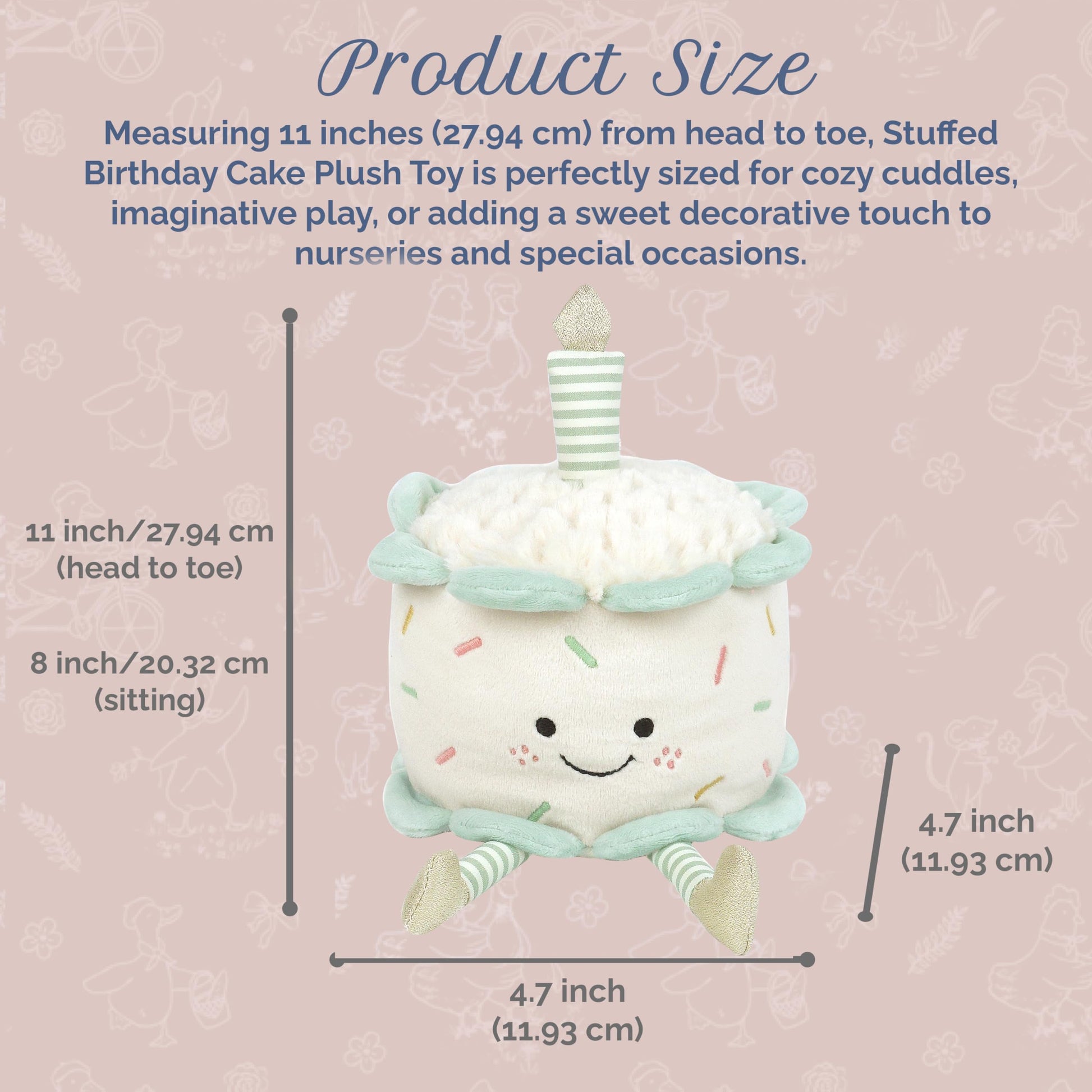 MON AMI Birthday Cake Plush Toy 5x7-Inch, Soft Dessert Stuffed Toy Gift