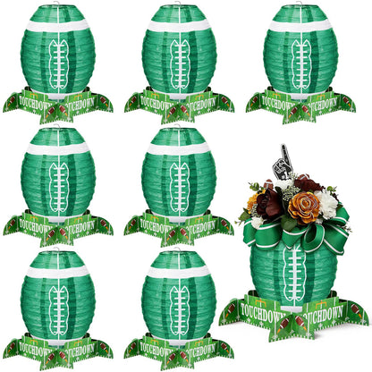 Mudder 8 Pcs Football Paper Lantern Sports Fan Party Decor Table Centerpiece Set Football Game Lantern with Stand Pieces for Game Day Tailgates