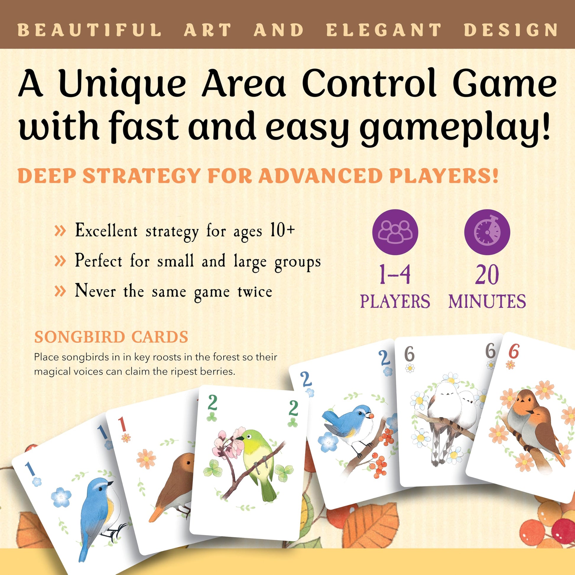 Songbirds Card Game - Fun Family Board Game for 1-4 Players - Easy to Learn Featuring Bird Art