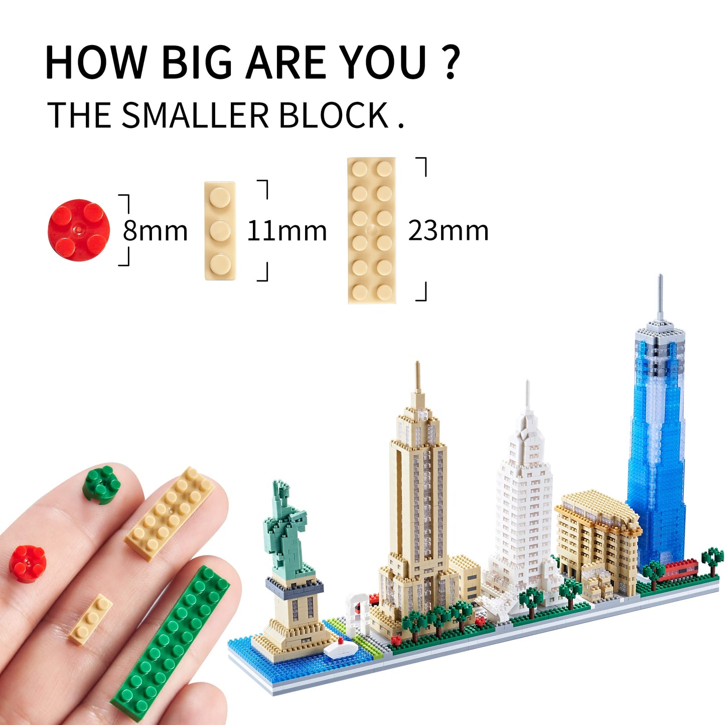 New York Skyline Micro Building Set for Adults, Architecture Model Kit Collectible Display with Statue of Liberty & Empire State Building, Gift