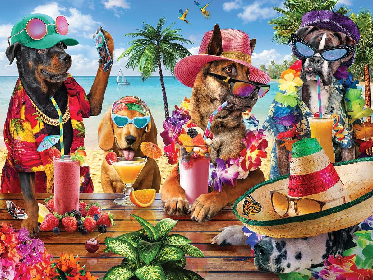 White Mountain 500 Piece Jigsaw Puzzle Funny Dog Summer Gift, Beach Party