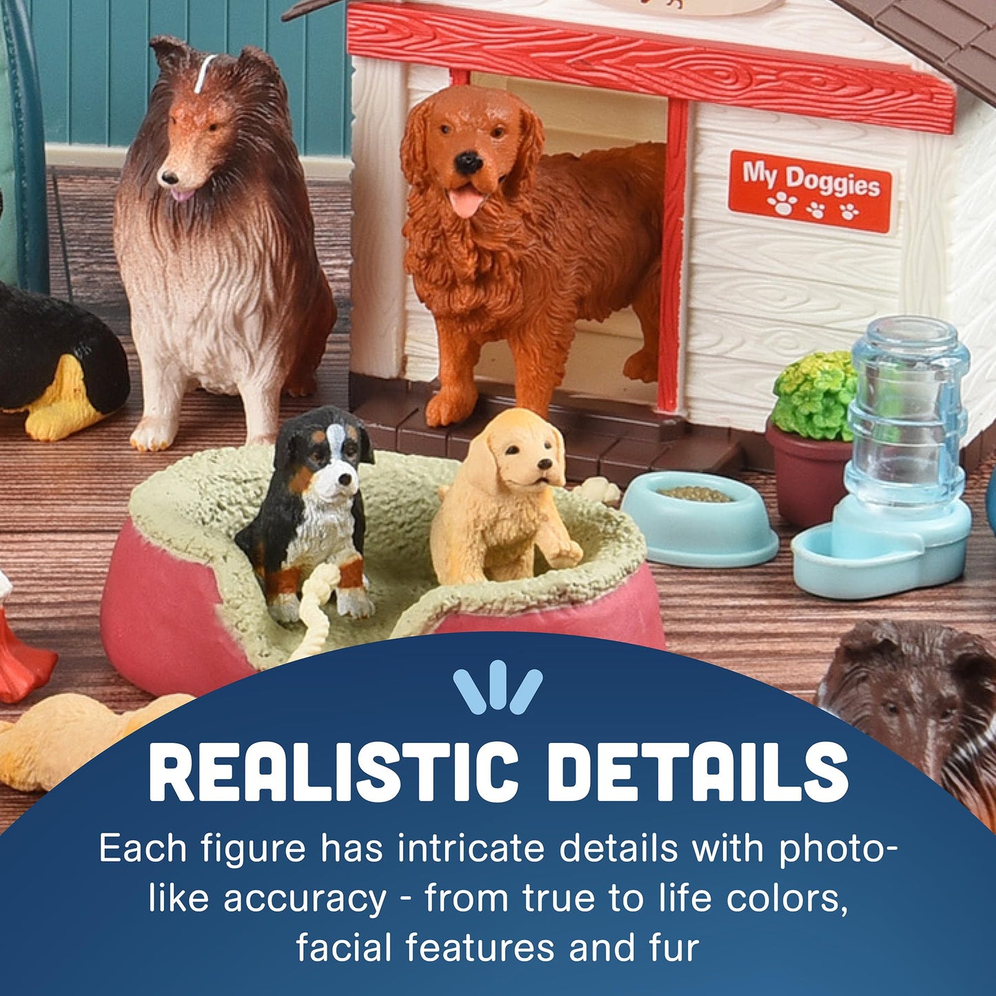 CP Toys Kids 51-Piece Dog Academy Playset with Plastic Toy Dog Figurines, Pretend Play Animal Toys with Dogs, Puppies, and Accessories for Kids Ages