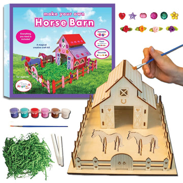 Magical Valley Horse Barn Craft Kit for Kids, DIY Wooden Barn Building Kit, Arts & Crafts for Kids, Horse Toys for Girls & Boys, Creative Activity