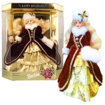 Mattel Year 1996 Barbie Hallmark Special Edition 12 Inch Doll - HAPPY HOLIDAYS 1996 Barbie in Faux Fur Trim Gown with