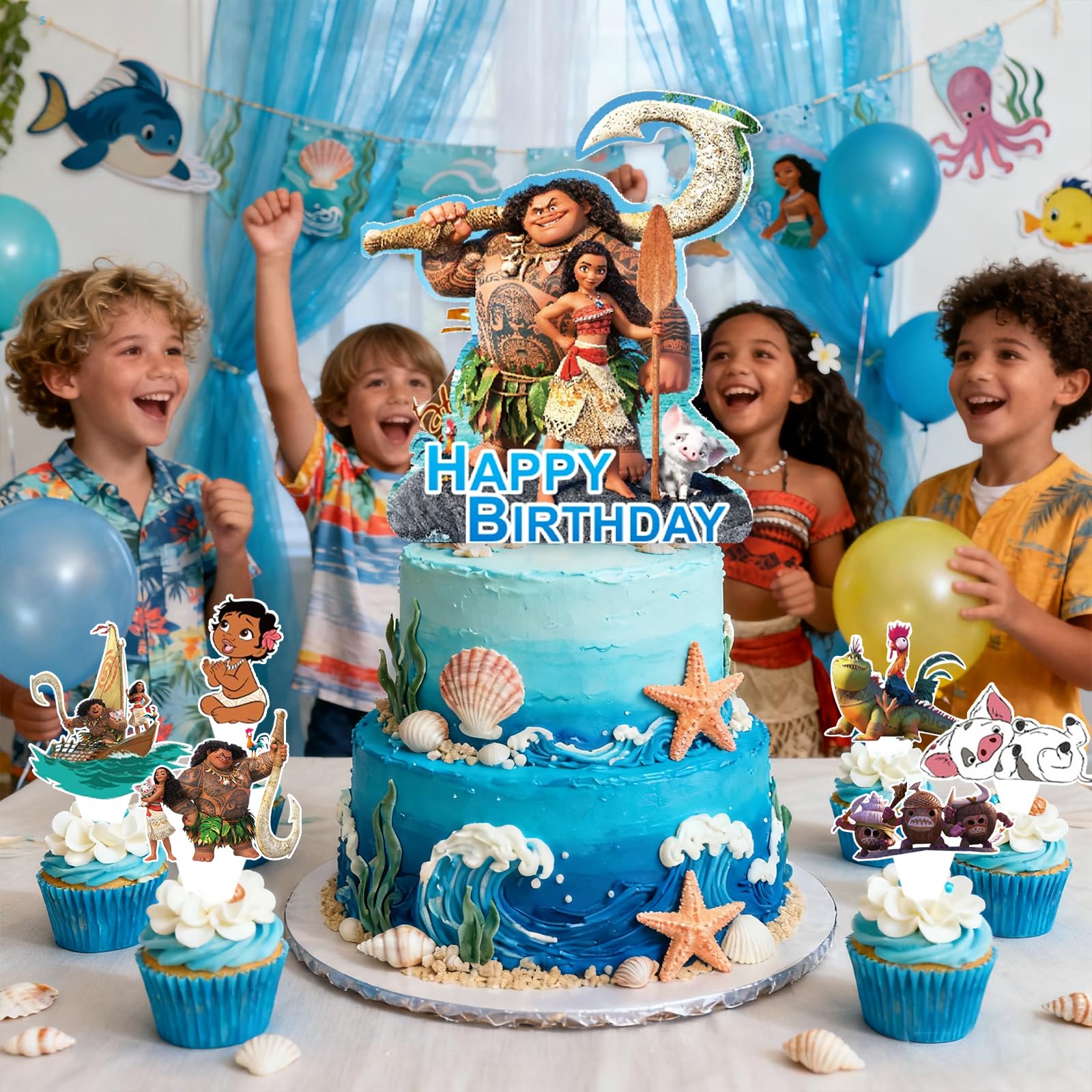 Cartoon Birthday Party Cake Topper Set, 25 Piece Non-Edible Cupcake Toppers for Kids, Boys and Girls Baby Shower Party Supplies
