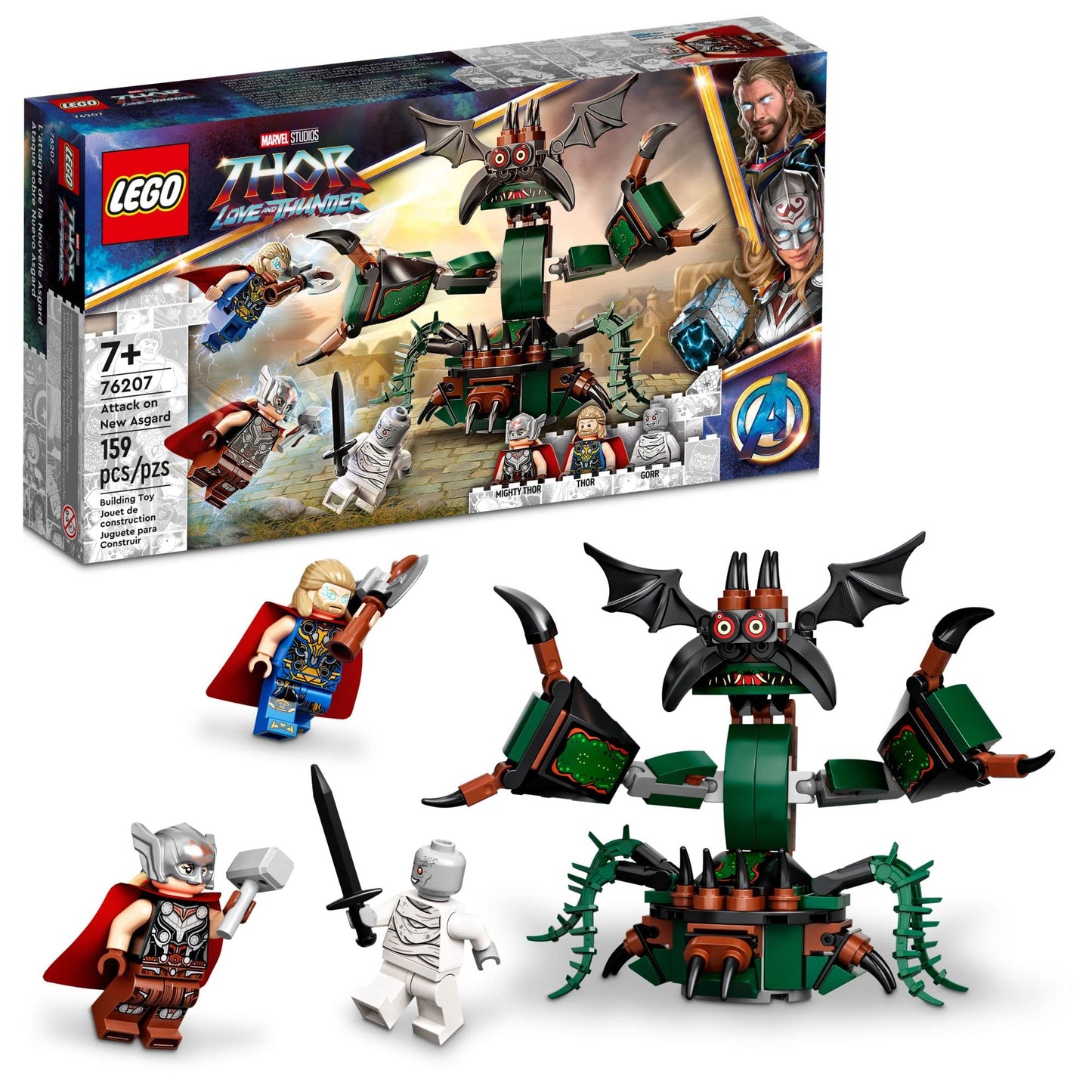 Lego Marvel Attack on New Asgard, Thor Buildable Toy 76207 with Hammer, Stormbreaker and Monster Figure, Love and Thunder Movie Set