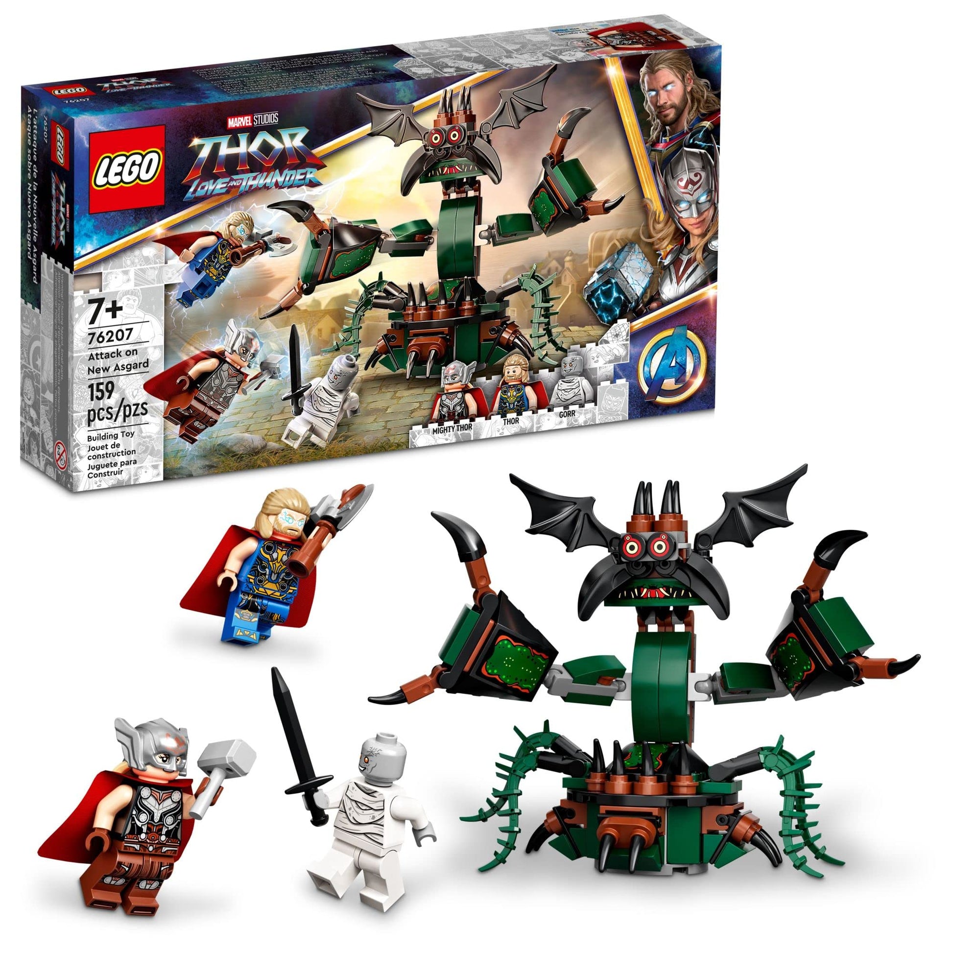 Lego Marvel Attack on New Asgard, Thor Buildable Toy 76207 with Hammer, Stormbreaker and Monster Figure, Love and Thunder Movie Set