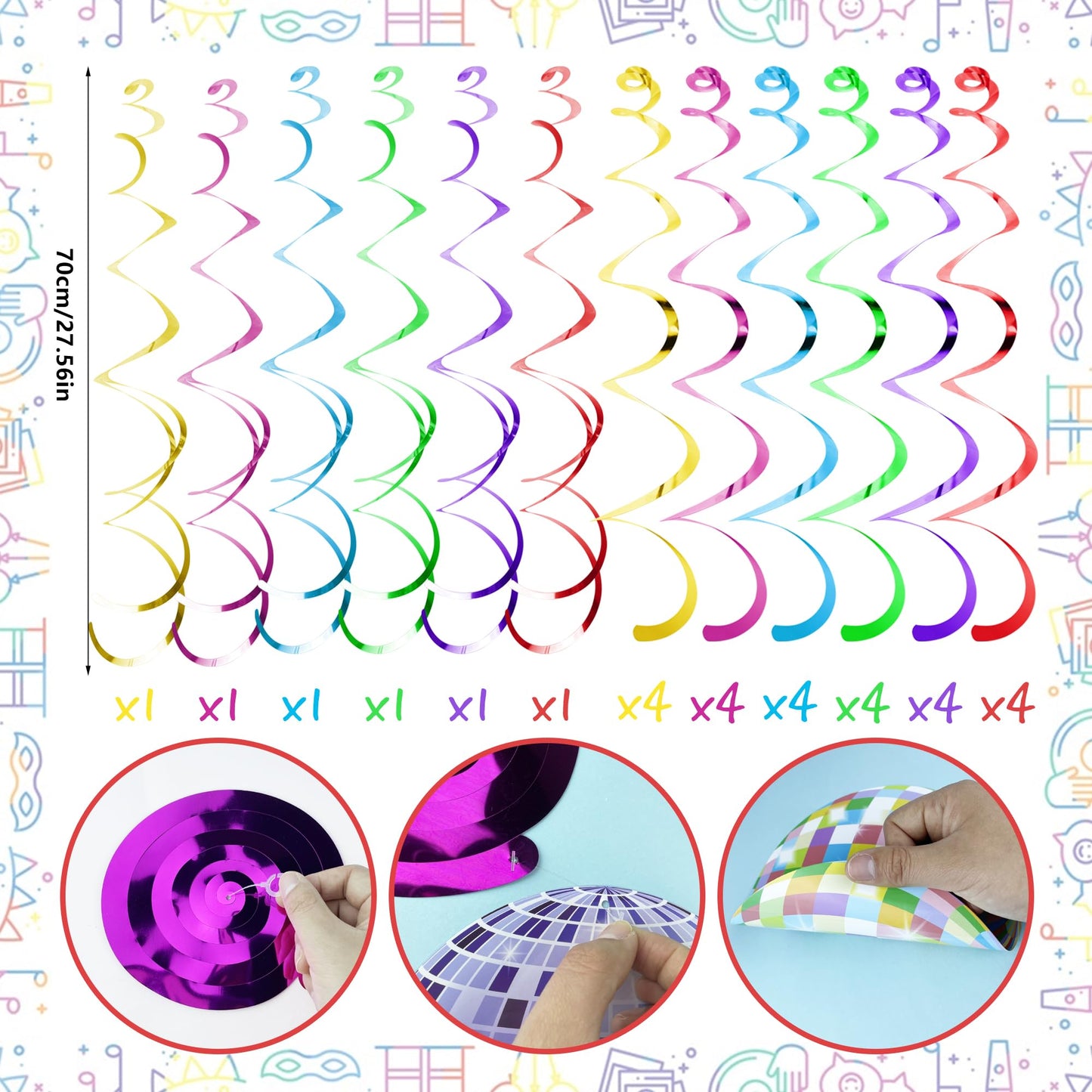 54 Pieces Disco Party Decorations Disco Ball Hanging Swirls 70s Party Hanging Swirls Ceiling Decor for Disco Party 70s Birthday Party Favors Supplies