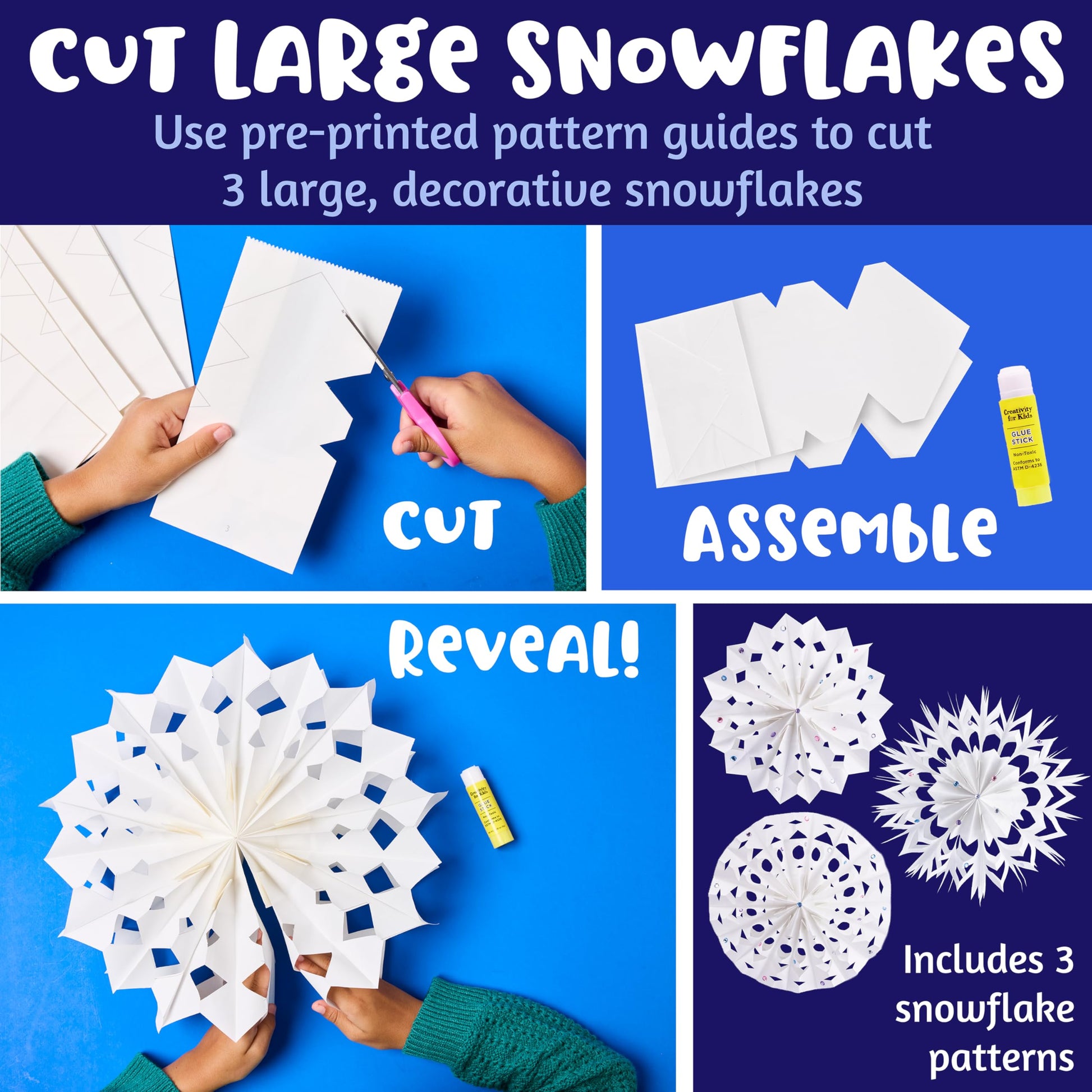 Creativity for Kids Make Your Own Snowflake Ornaments Kit | Fold & Decorate 8 Paper and Foil Snowflakes | DIY Christmas Ornament Craft for Kids