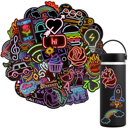 QTL Neon Stickers for Teens & Students Prizes, Waterproof Vinyl Party Favor Stickers, School Rewards, Water Bottle and Laptop, 50PCS