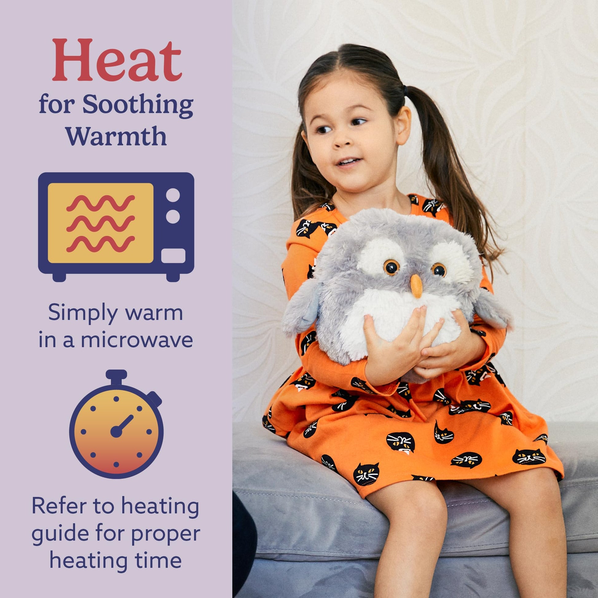 warmies Microwavable & Weighted Stuffed Animals, Owl - Heated Stuffed Animal Plushie for Warmth & Comfort - Cute Soft Plush Toys for Adults & Children