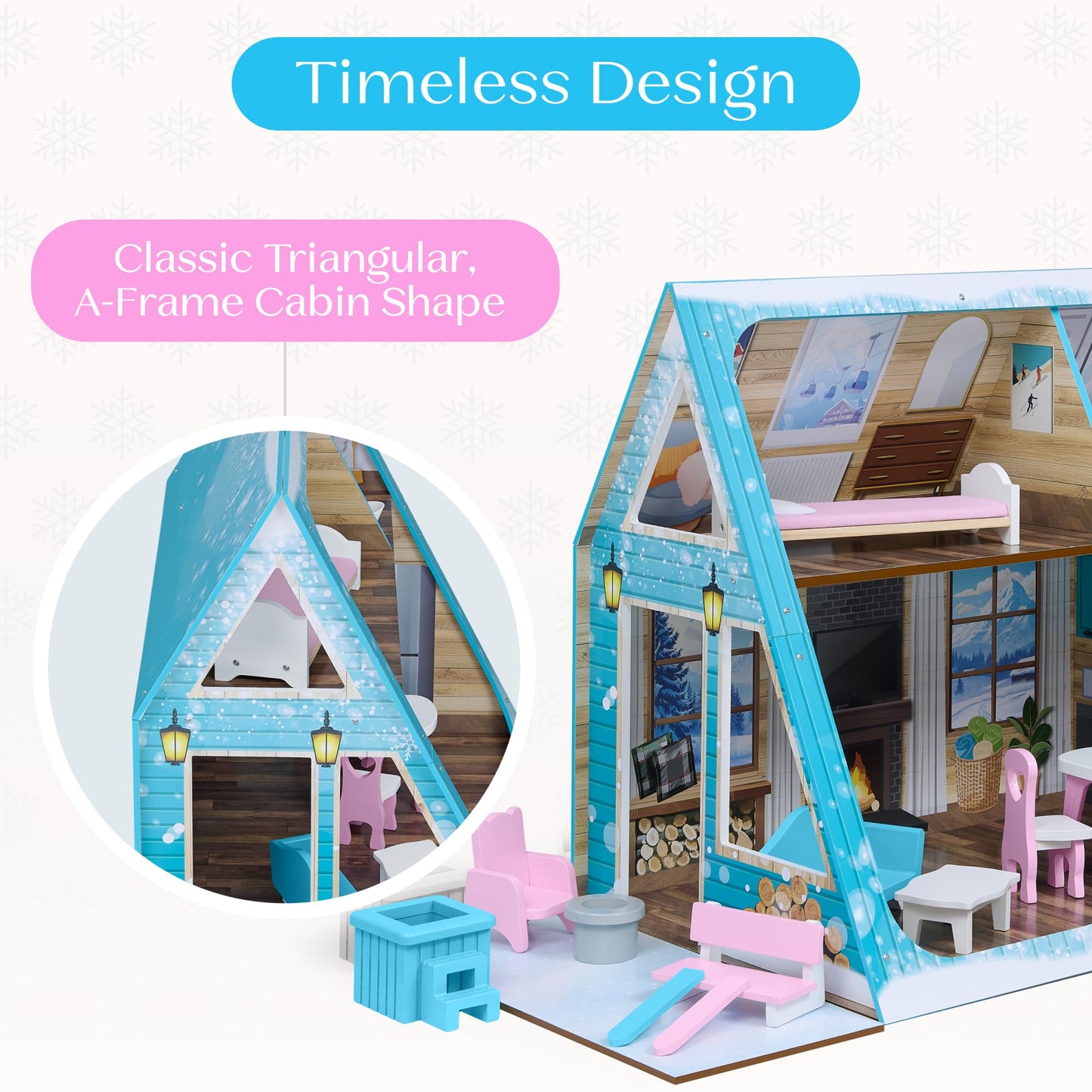 Delta Children Ski Chalet A-Frame Dollhouse - Includes 15 Accessories - Fits 12-inch Dolls - Pretend Play Dream Gift for Ages 3+