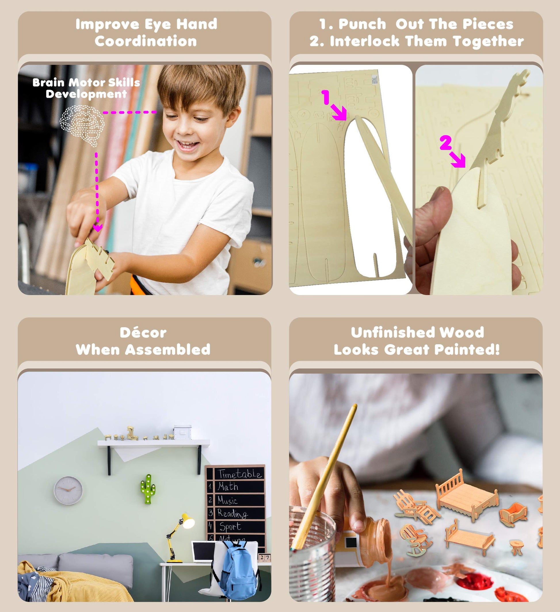 Wooden Dollhouse Furniture Set 3D Puzzle