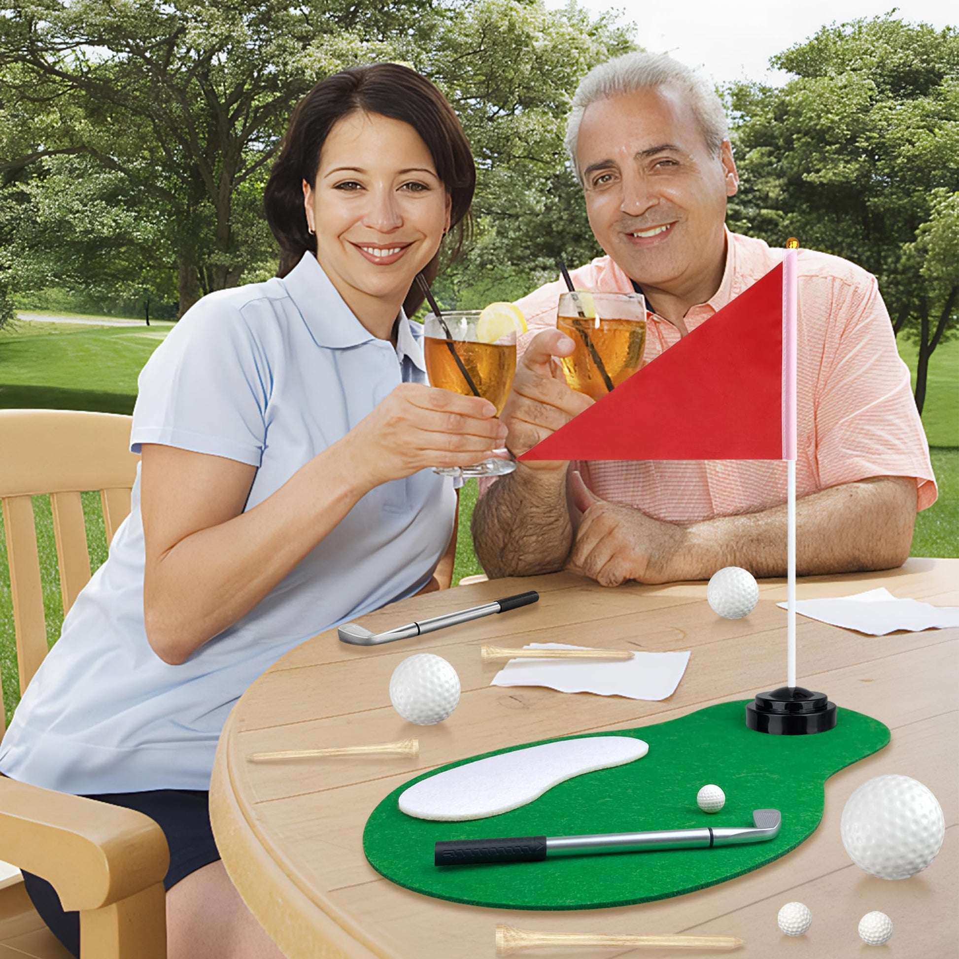 5 Sets 40 PCS Golf Centerpieces Table Decorations with Green Mats Ball Red Flag Plastic Flag Stand for Sport Themed Birthday Party Decor