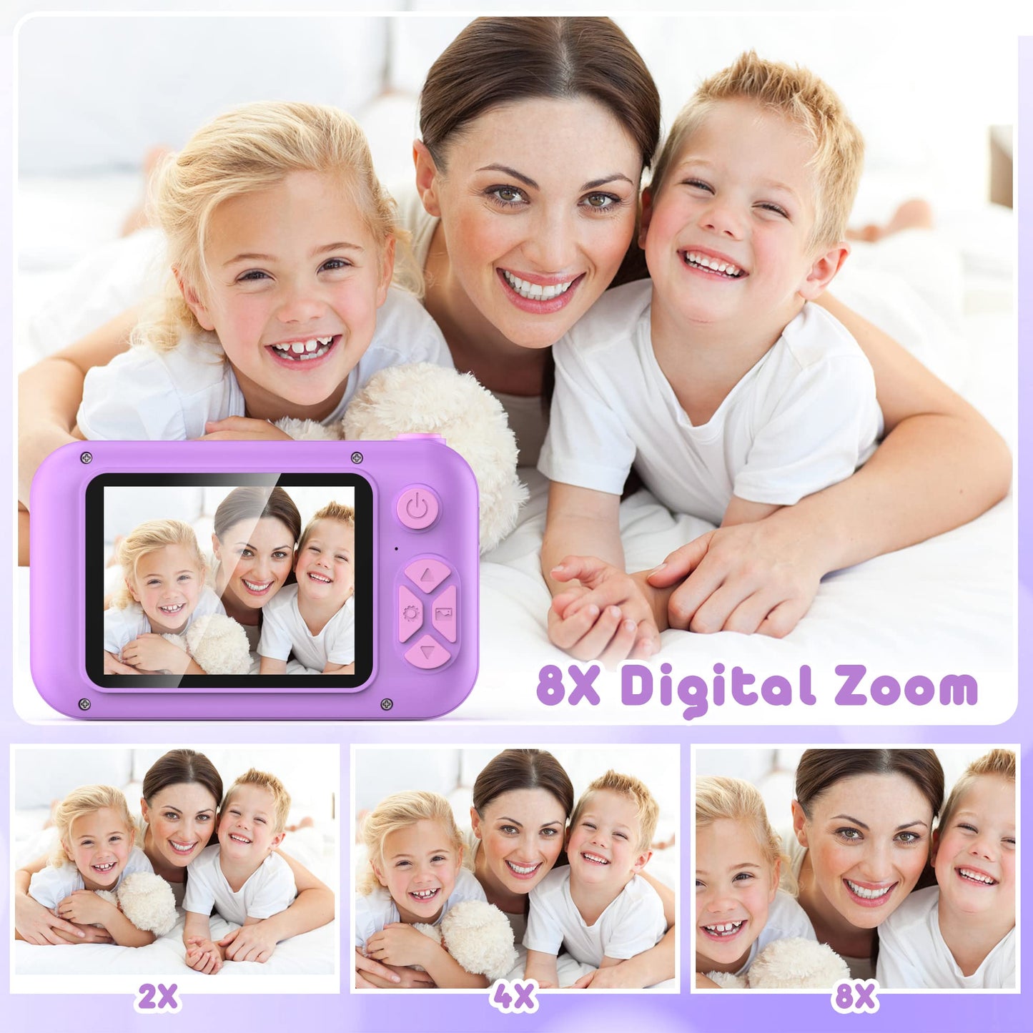 PURULU Kids Camera with 180° Flip-up Lens for Selfie & Video, HD Digital Video Cameras for Toddler with 32GB SD Card, Ideal for 3-8 Years Old Girls