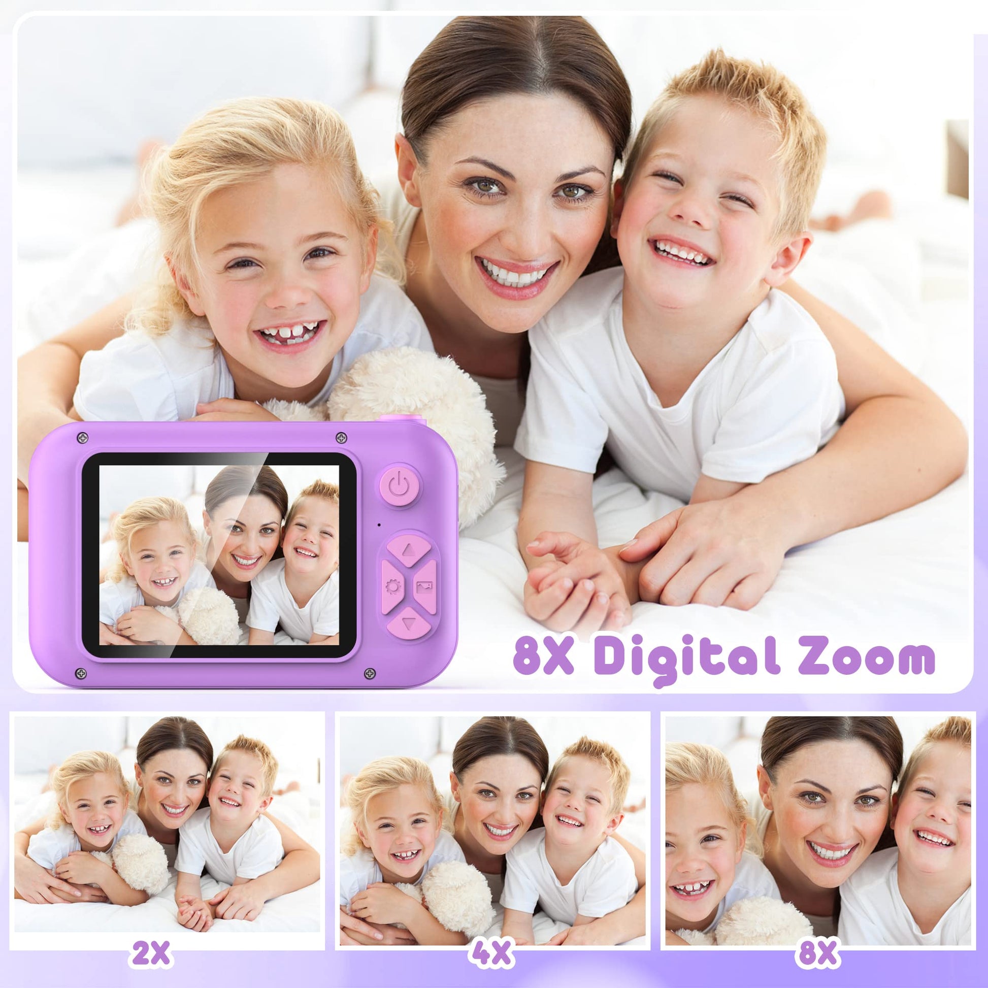 PURULU Kids Camera with 180° Flip-up Lens for Selfie & Video, HD Digital Video Cameras for Toddler with 32GB SD Card, Ideal for 3-8 Years Old Girls