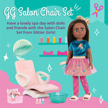 Glitter Girls - 14-Inch Doll Accessories - Salon Chair & Styling Playset - Hooded Hair Dryer, Foot Bath, Pretend Nail Polish - 3+ Years- Children’s