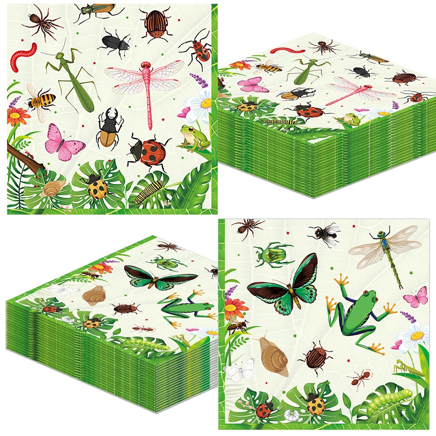 40Pcs Bug Theme Napkins Bug Birthday Party Decorations Garden Nature Themed Insect Party Napkins, for Nature Theme Decor, Kids Girls Boys Dinner