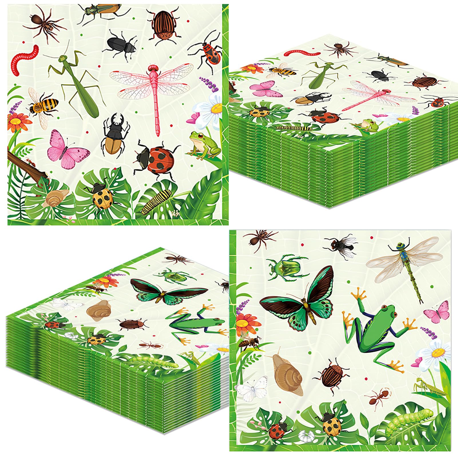 40Pcs Bug Theme Napkins Bug Birthday Party Decorations Garden Nature Themed Insect Party Napkins, for Nature Theme Decor, Kids Girls Boys Dinner