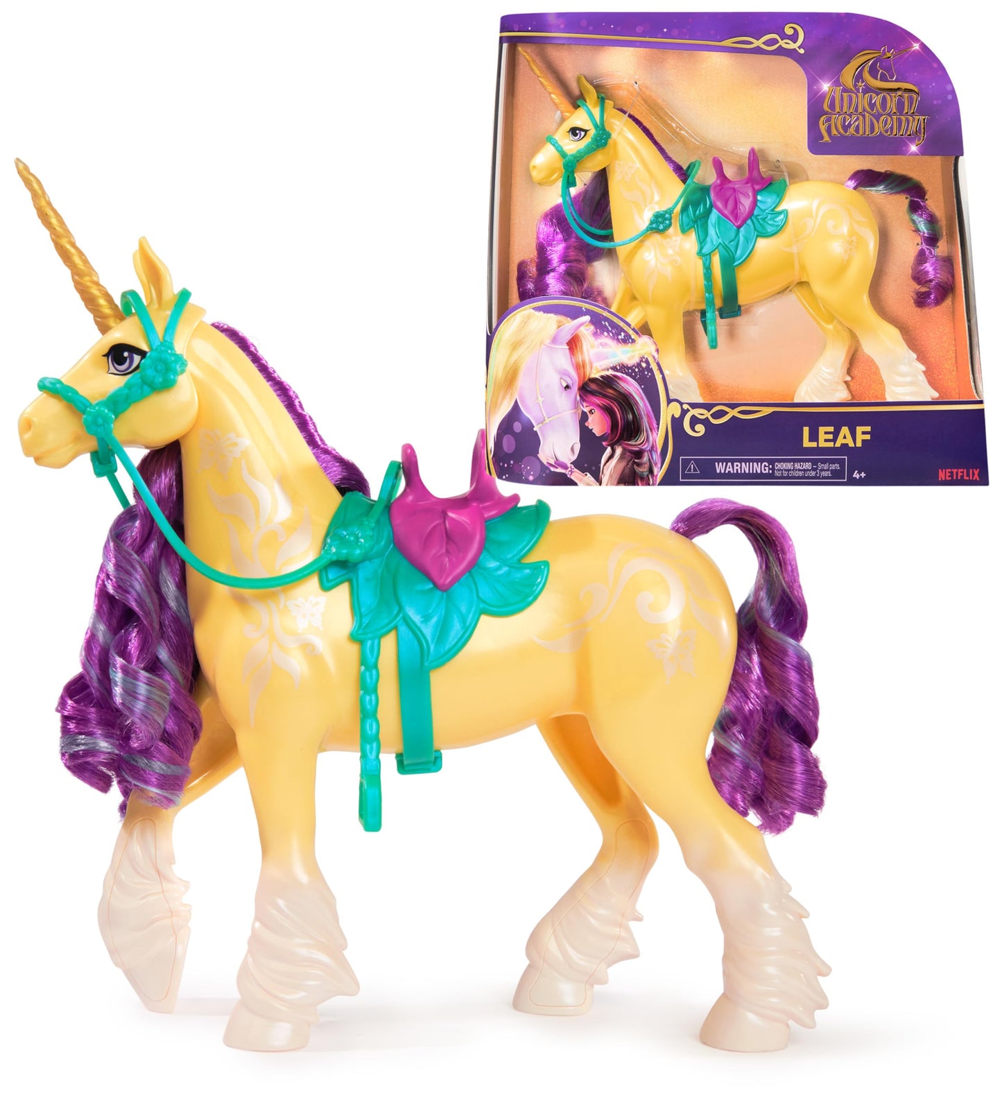 Unicorn Academy, Leaf with 2 Riding Accessories, 11”, Compatible with Ava, Dolls & Unicorn Toys for Girls Ages 4 and up