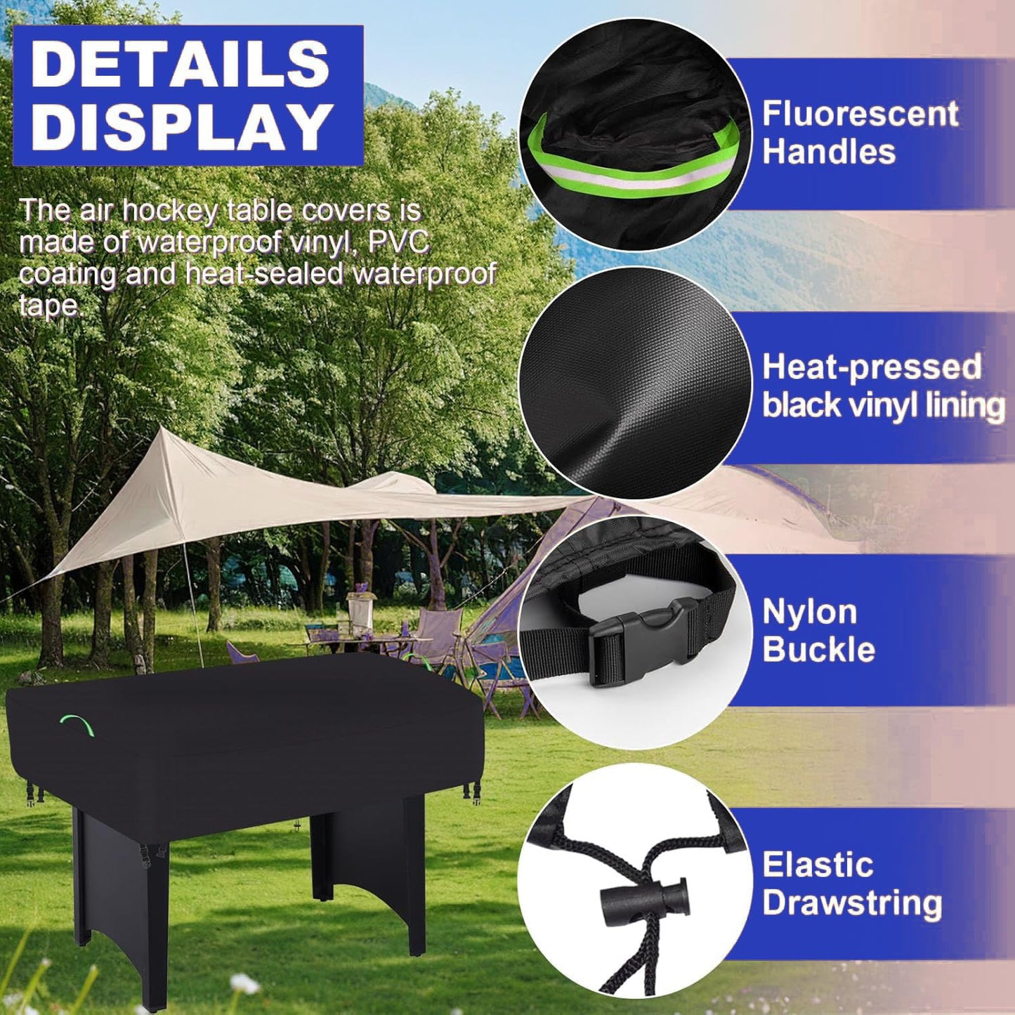 KAIROSSENT Air Hockey Table Cover - Durable 600D Waterproof Oxford Fabric, Universal Fit for 60-Inch Arcade Hockey and Game Tables, with Reflective