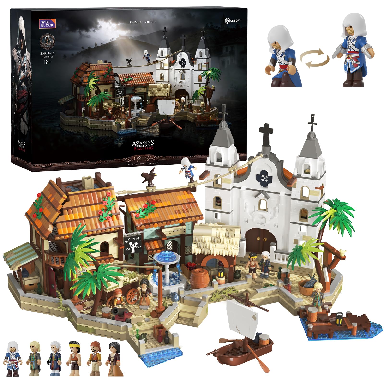 Wise Block Assassin's Creed Black Flag Havana Harbour Scene Building Set - Collectible Pirate Themed Build with 6 Minifigures for Fans, Building Block