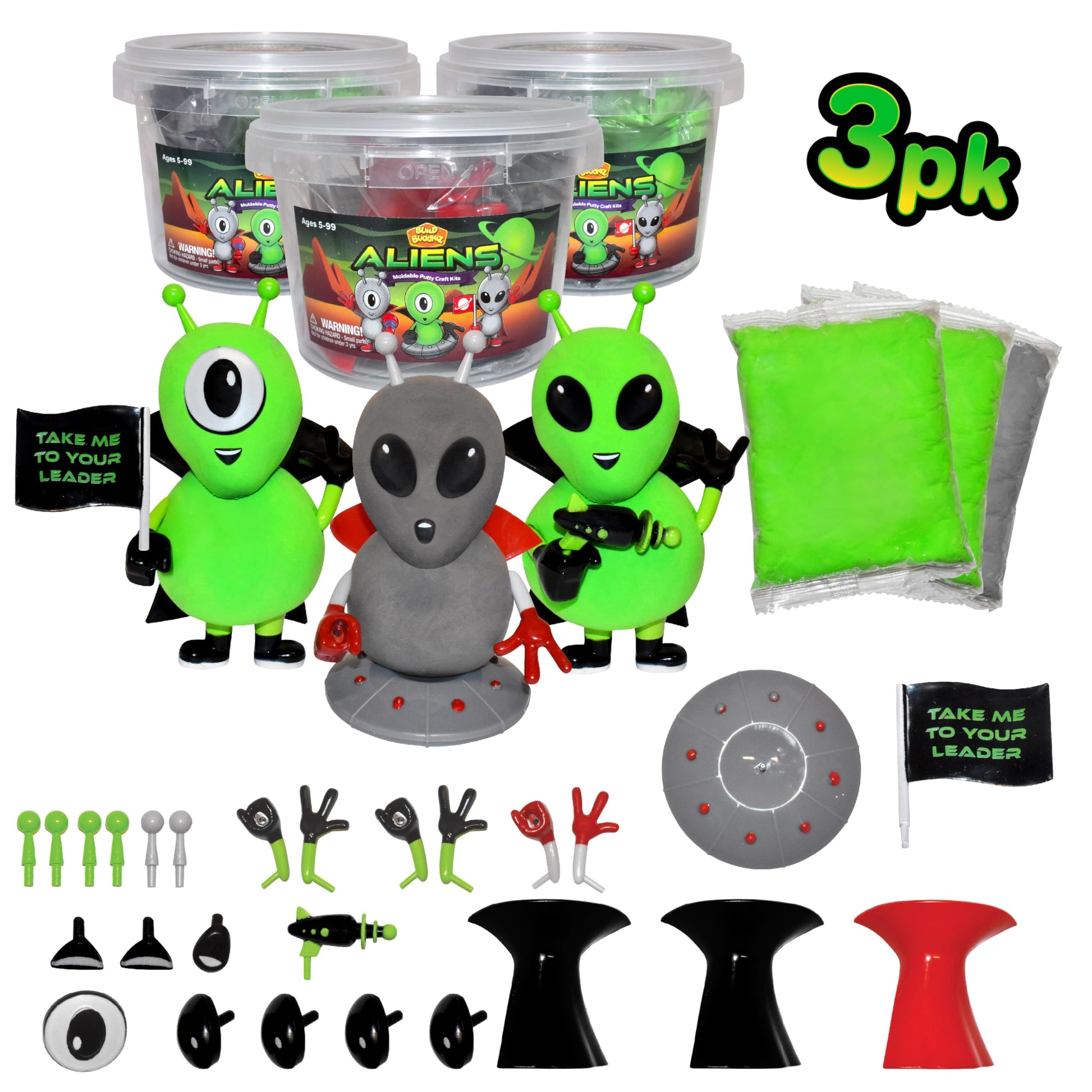 Build Buddiez DIY Aliens Craft Kit - 3 Pack | Build, Decorate & Display Air-Dry Clay Alien | Creative Arts & Crafts Activity for Kids Ages 5+ | Great